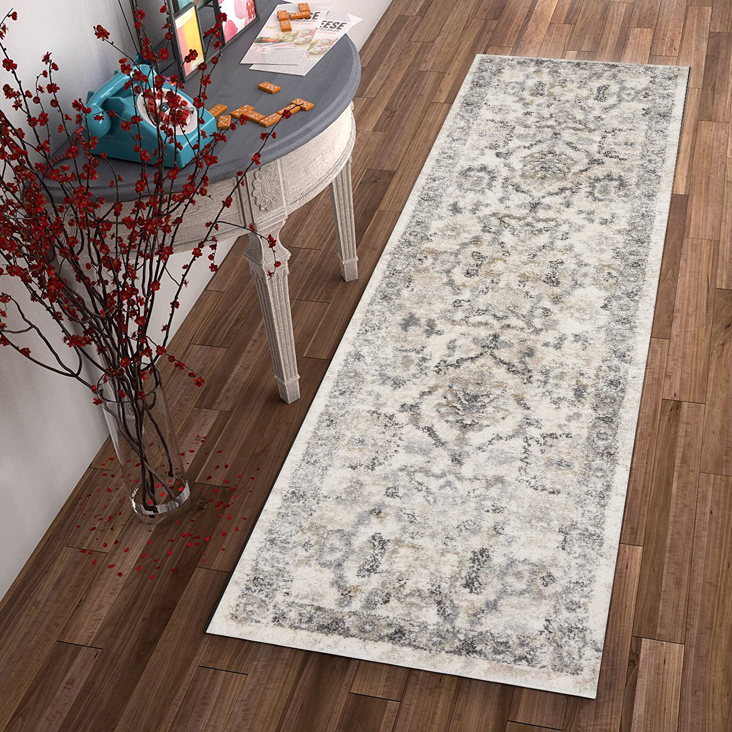 2' x 7' Runner Polypropylene Ivory Area Rug