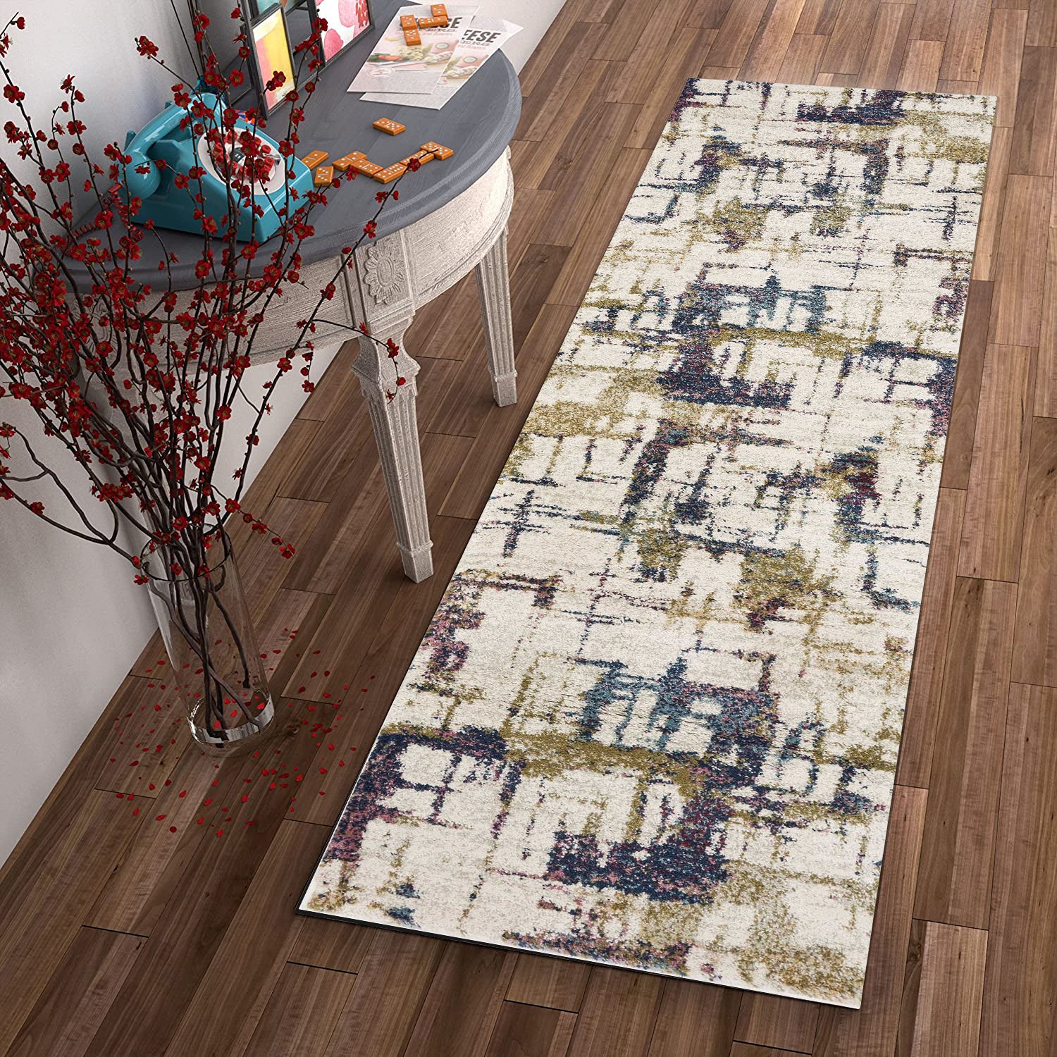 2' x 7' Runner Polypropylene Ivory Area Rug