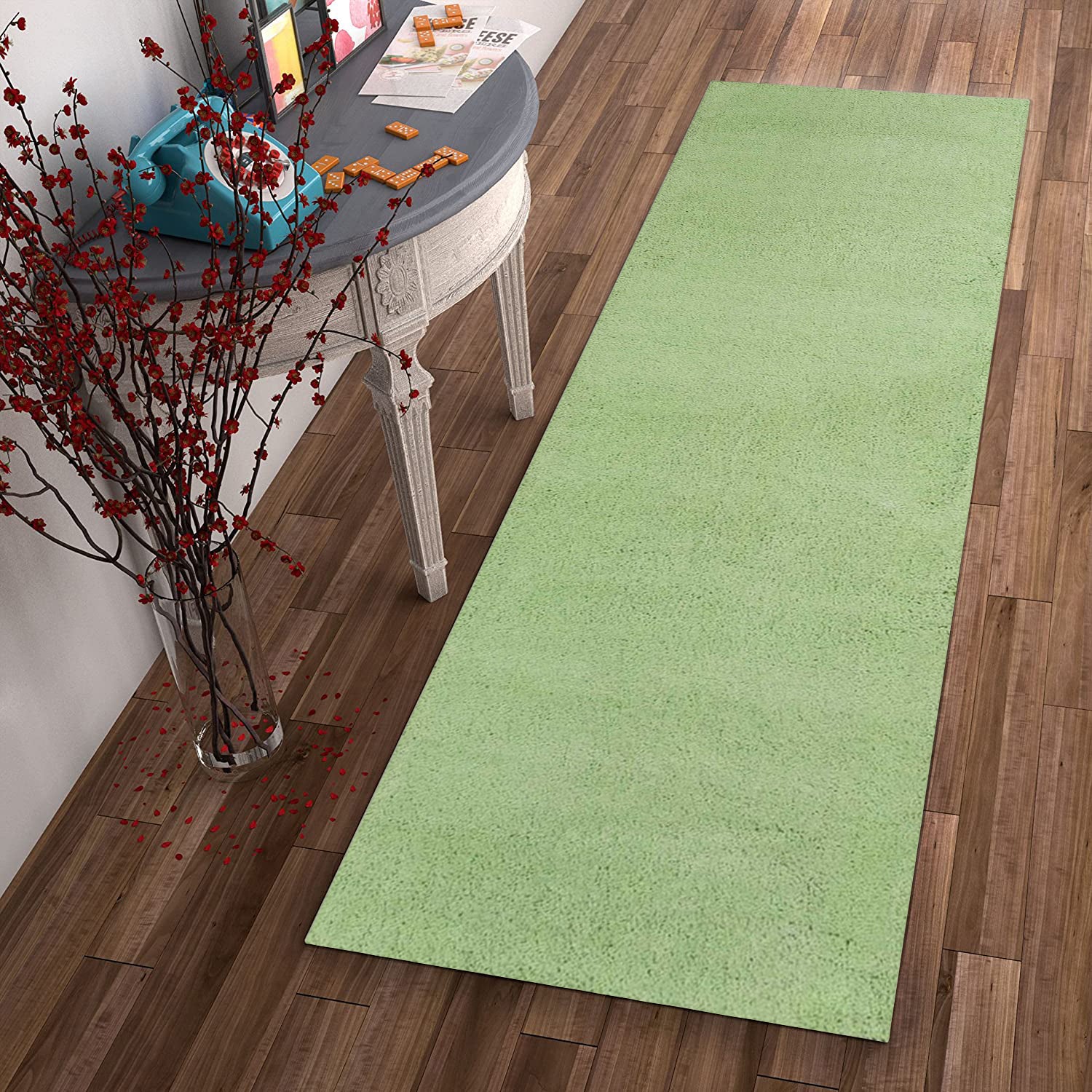 2' x 7' Runner Polyester Spearmint Green Area Rug