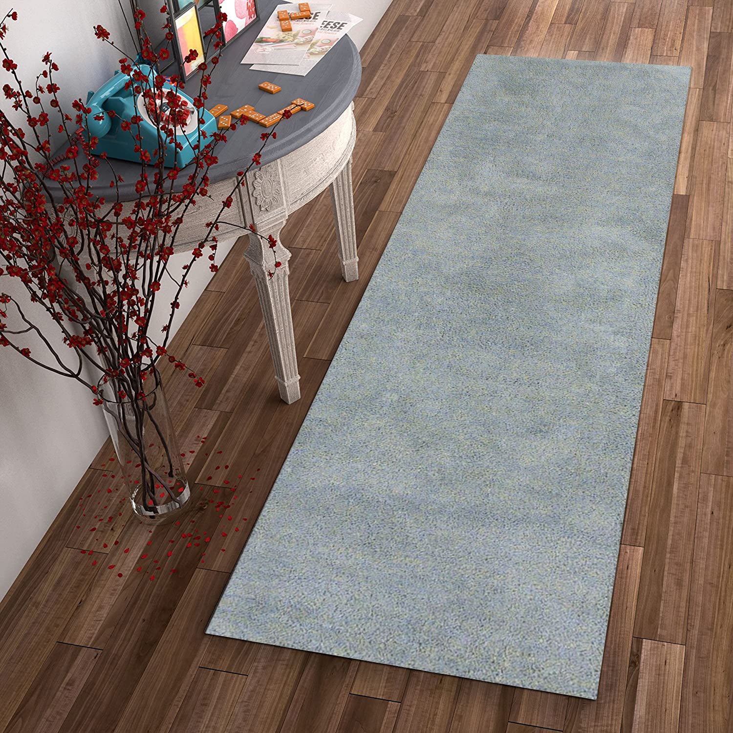 2' x 7' Runner Polyester Blue Heather Area Rug