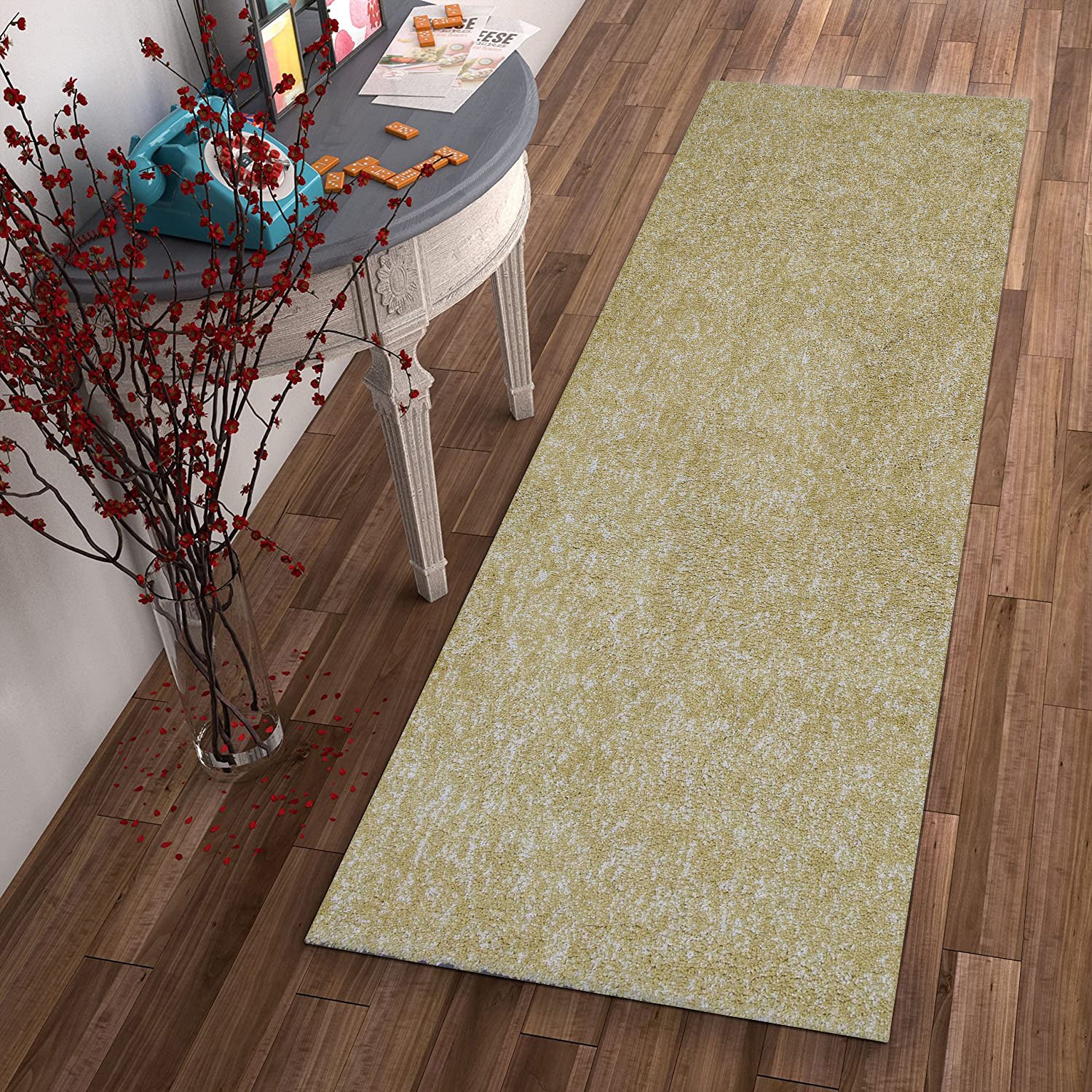 2' x 7' Runner Polyester Yellow Heather Area Rug