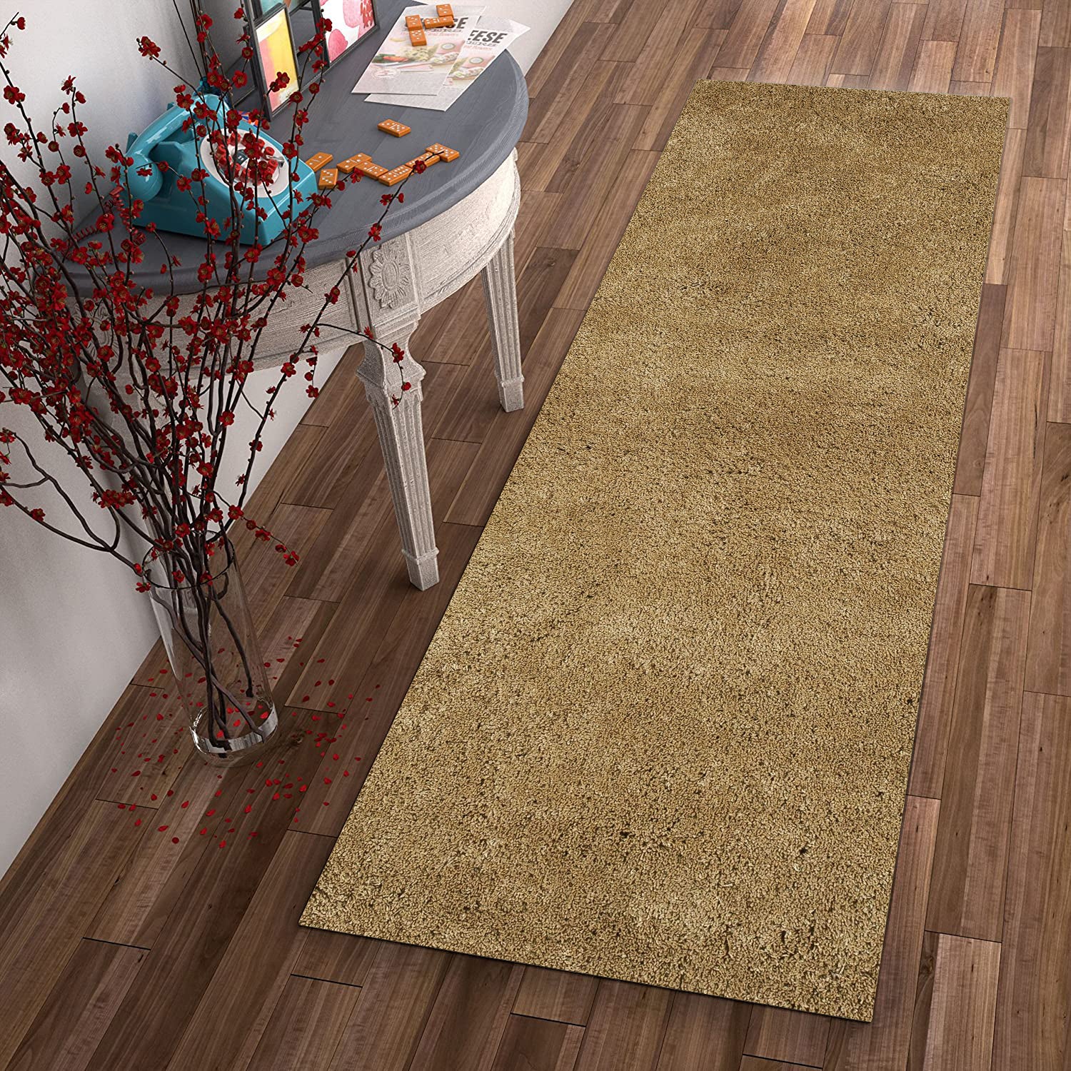 2' x 7' Runner Polyester Gold Area Rug