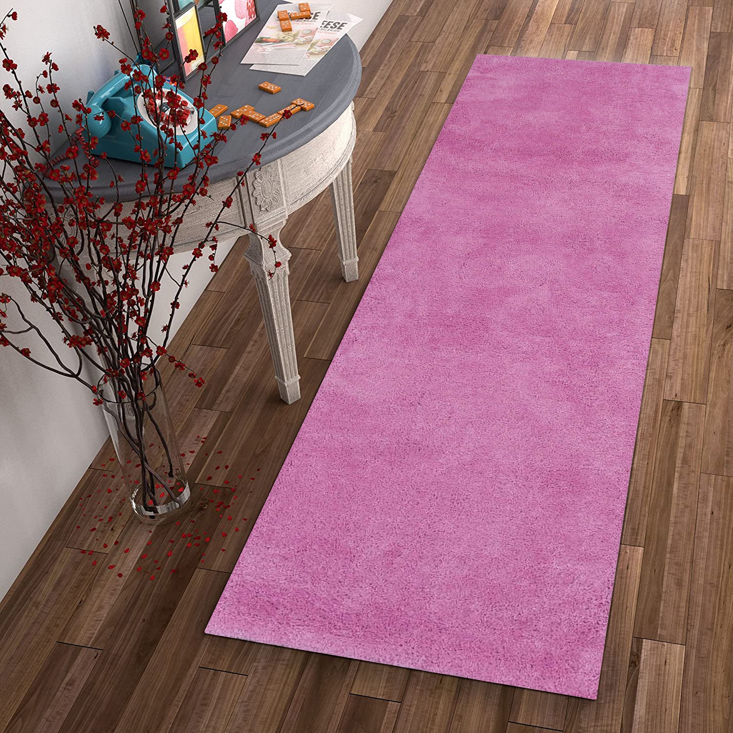 2' x 7' Runner Polyester Hot Pink Area Rug