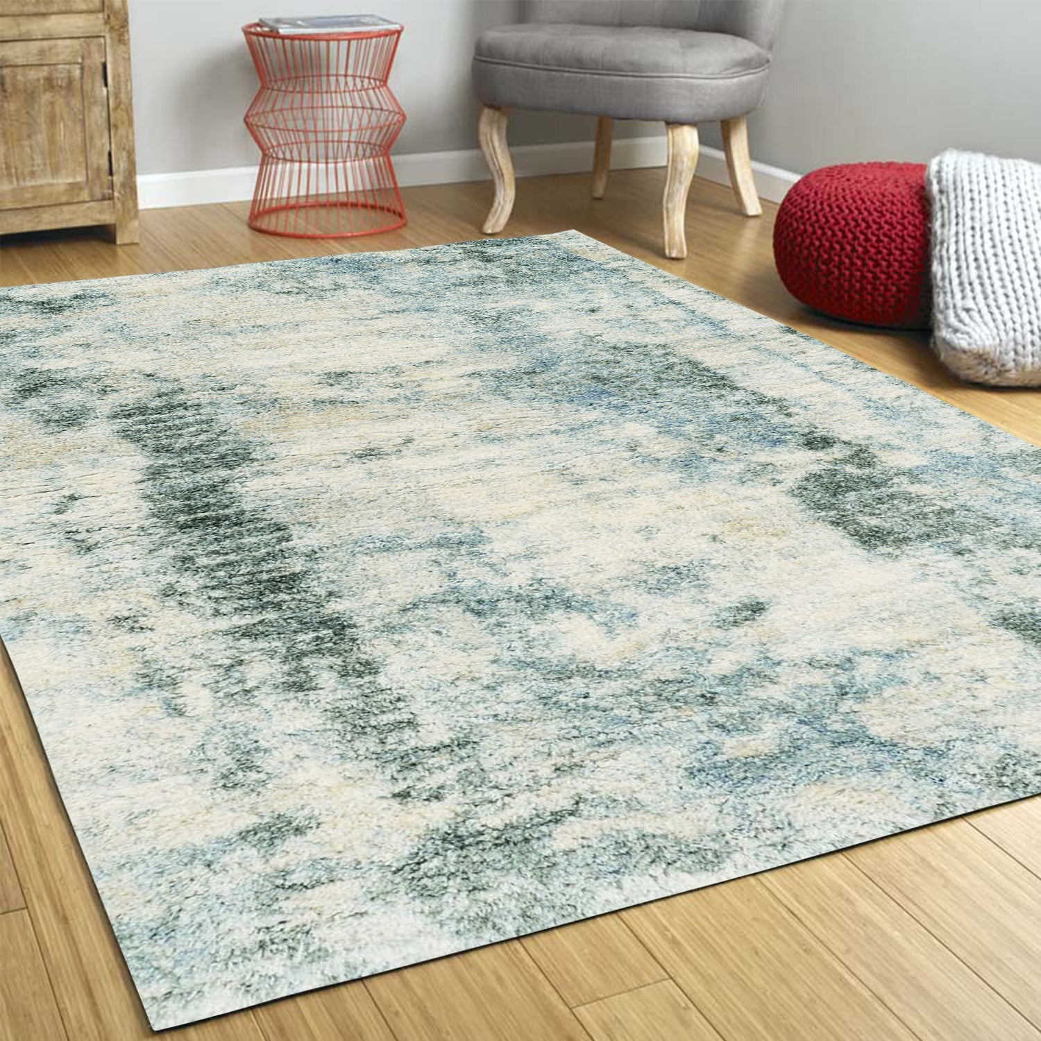 2' x 5' Polypropylene Ivory or Blue Area Rug