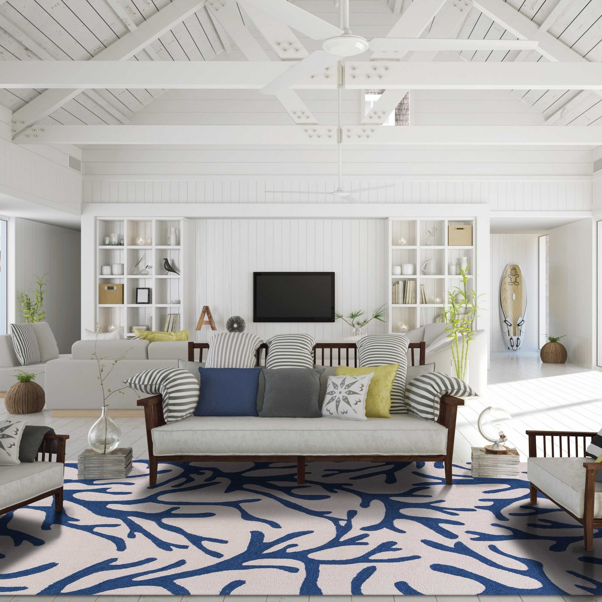 3' x 5' Polyester Ivory or Blue Area Rug