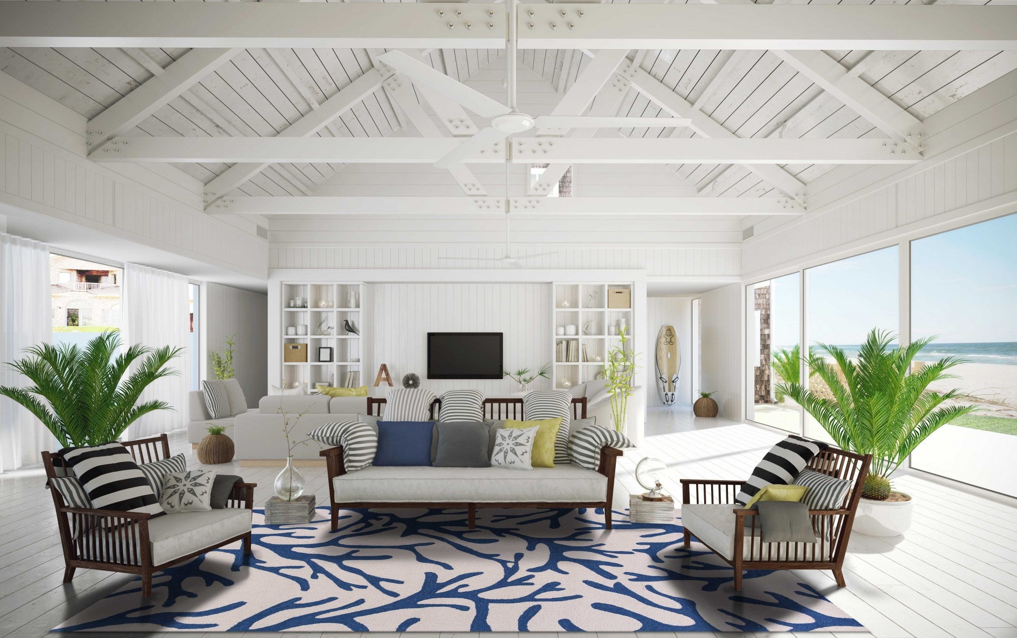 3' x 5' Polyester Ivory or Blue Area Rug