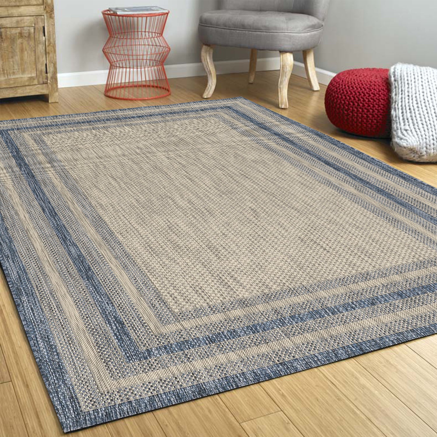 5 x 7  UV treated Polypropylene Grey or  Denim Area Rug