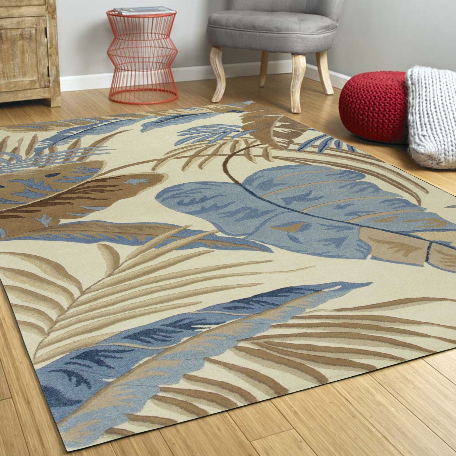 30" X 50" Wool Ivory or Blue Area Rug