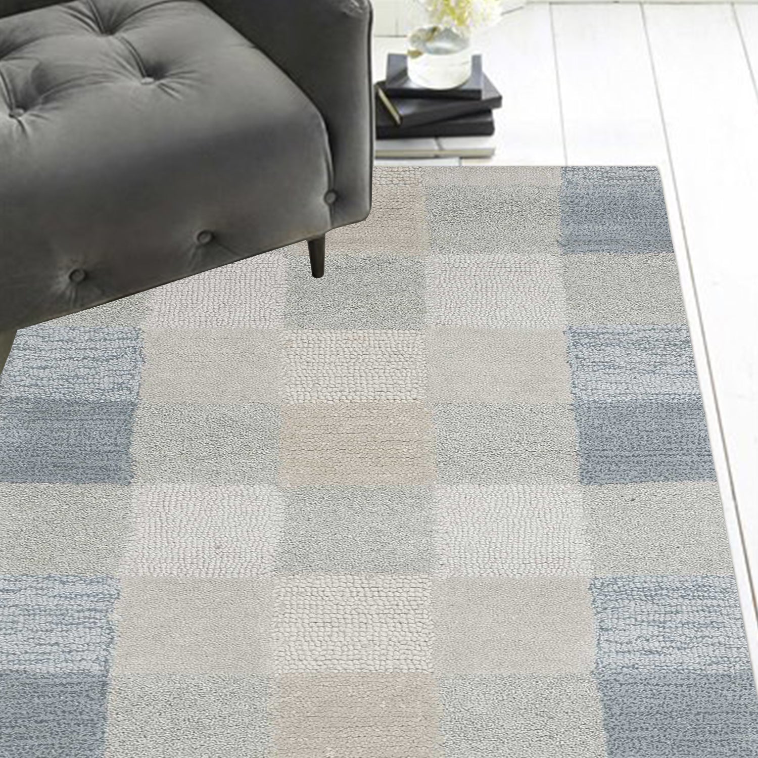 2' x 7' Runner Wool Light Blue Area Rug