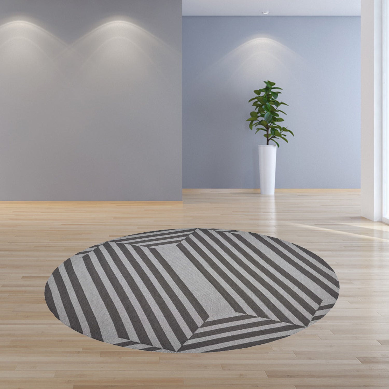 7' Round  UV treated Polypropylene Charcoal Area Rug