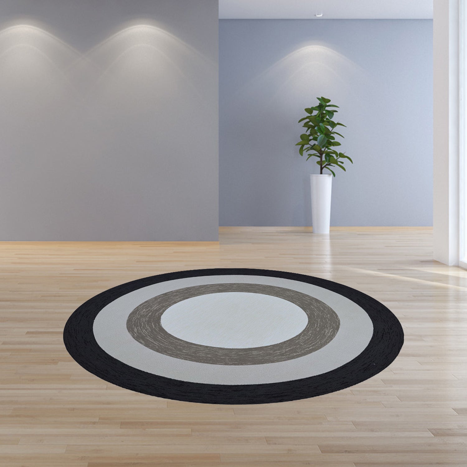 7' Round  UV treated Polypropylene Charcoal Area Rug