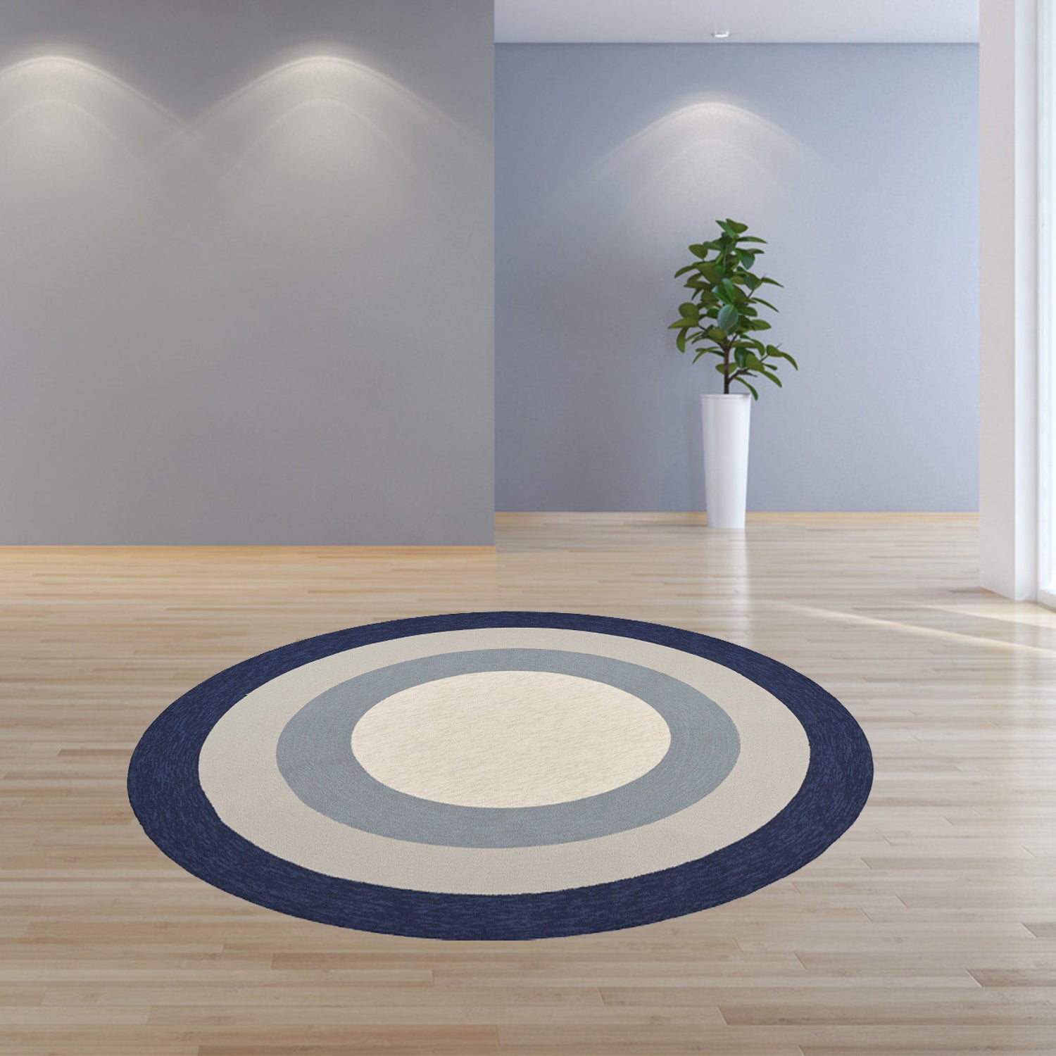 7' Round  UV treated Polypropylene Slate or  Navy Area Rug