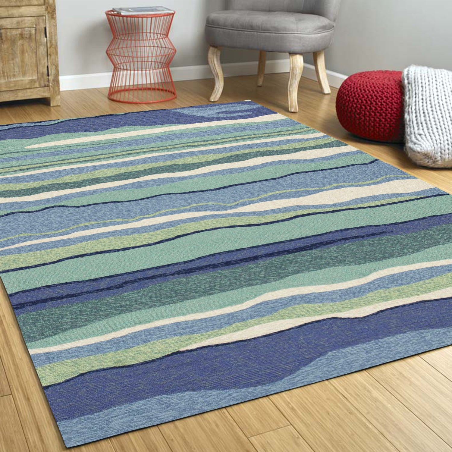 7' Round UV treated Polypropylene Ocean Area Rug