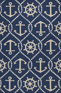 7' Round UV treated Polypropylene Navy Area Rug