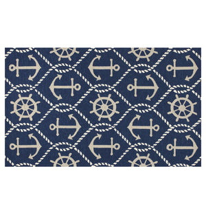7' Round UV treated Polypropylene Navy Area Rug