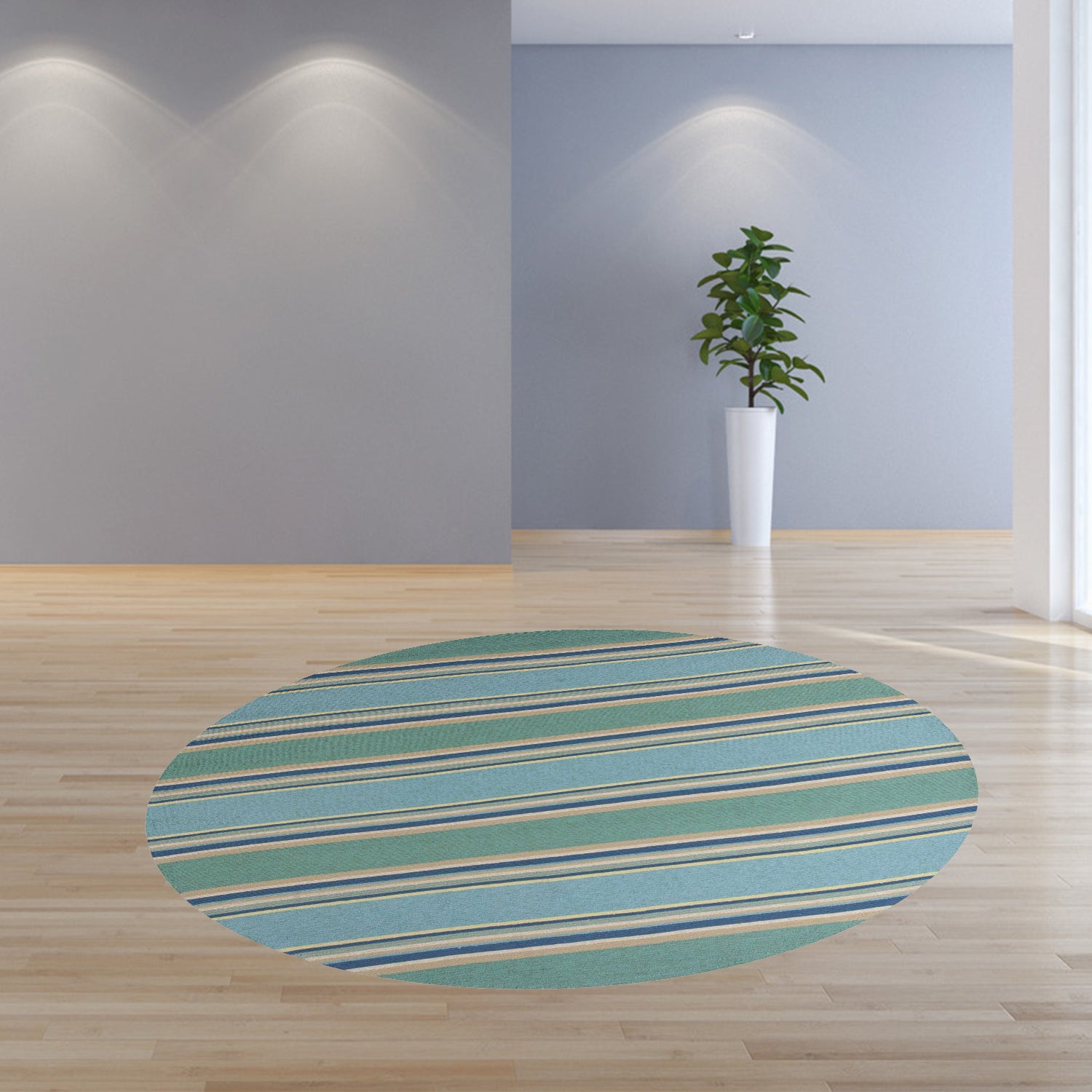 7' Round UV treated Polypropylene Ocean Area Rug