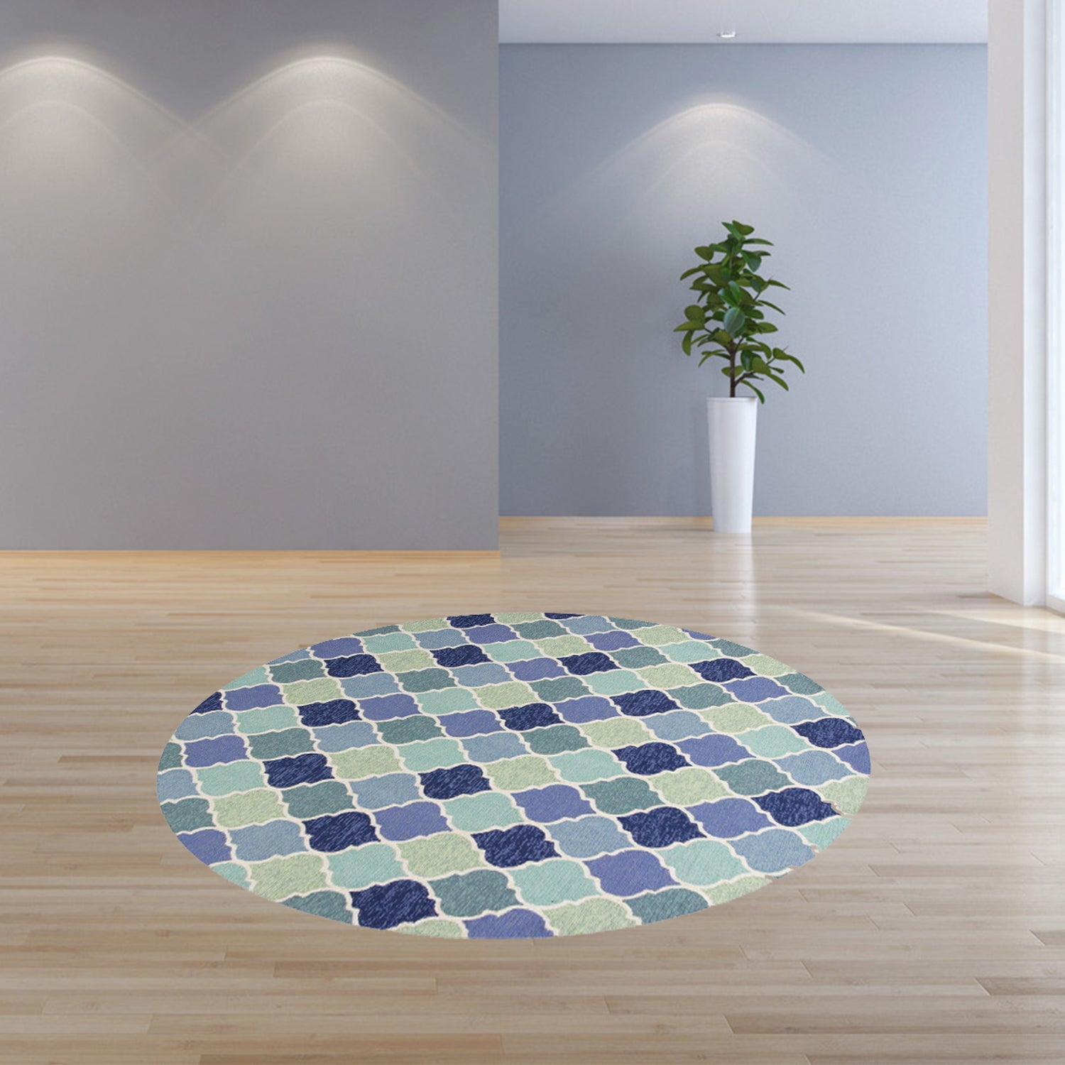 7' Round UV treated Polypropylene Blue Area Rug