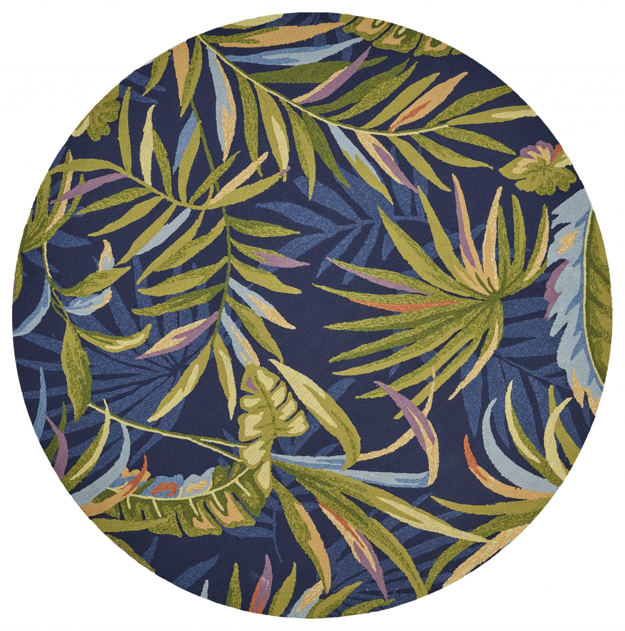 7' Round UV treated Polypropylene Ink Blue Area Rug