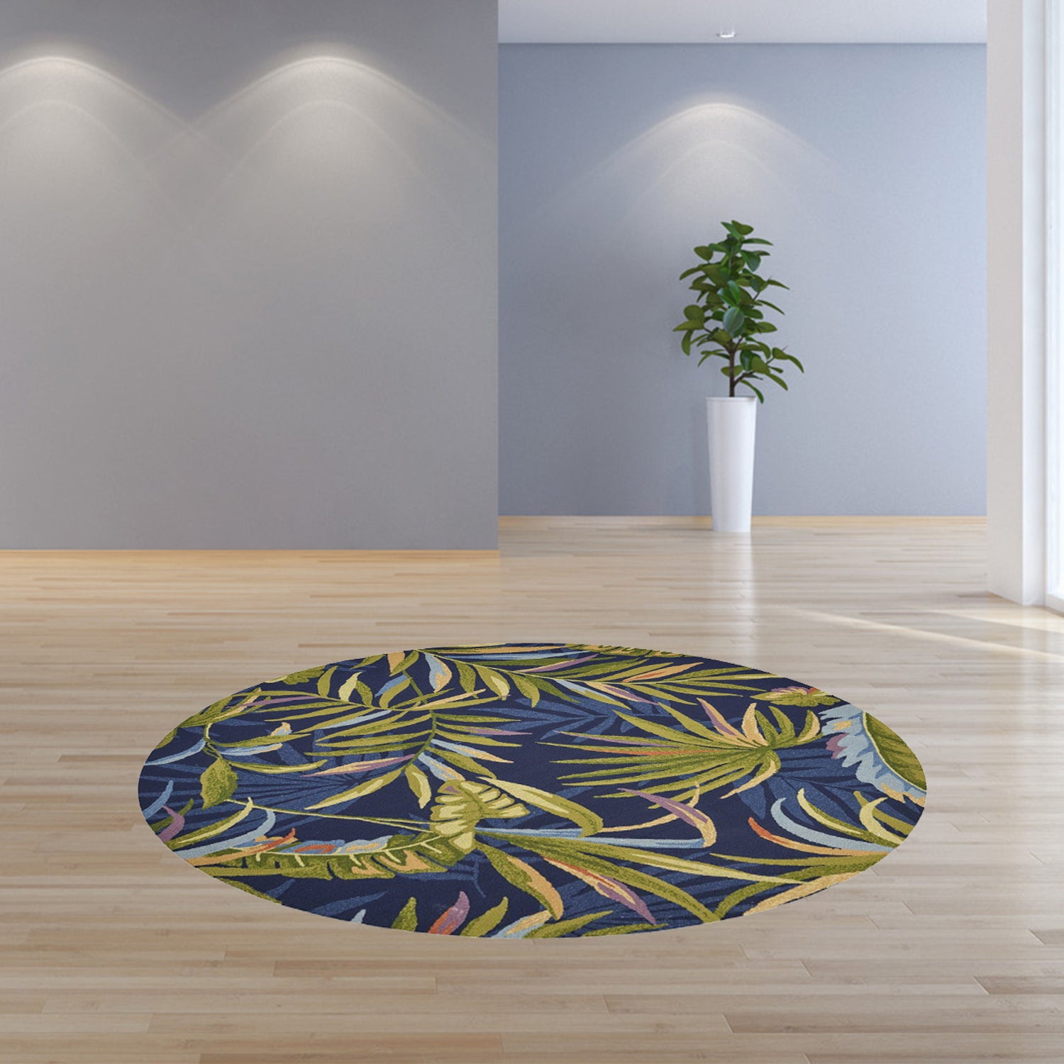 7' Round UV treated Polypropylene Ink Blue Area Rug
