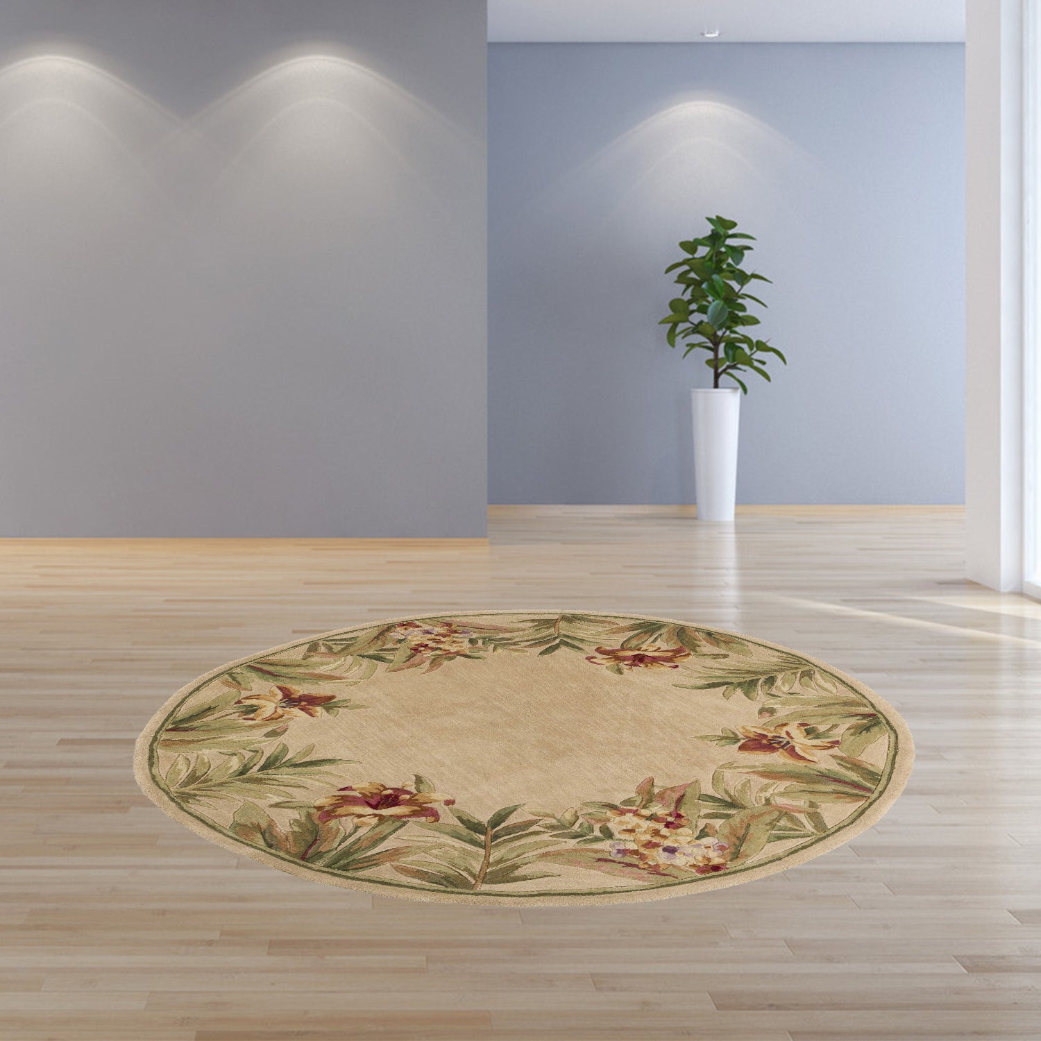 5' Round  Wool Ivory  Area Rug