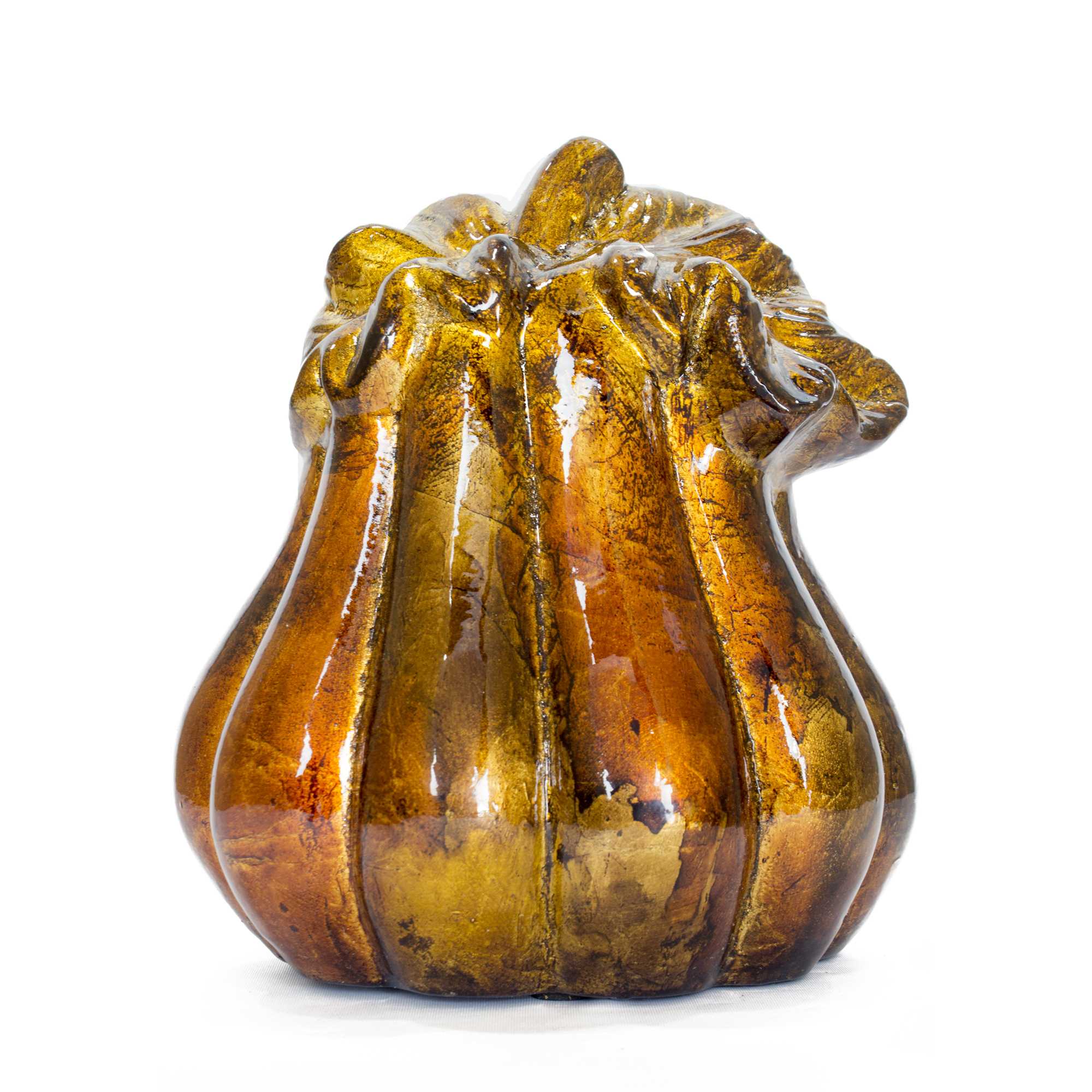8" X 6.5" X 9.5" Copper Brown Amber Ceramic Gourd Sculpture