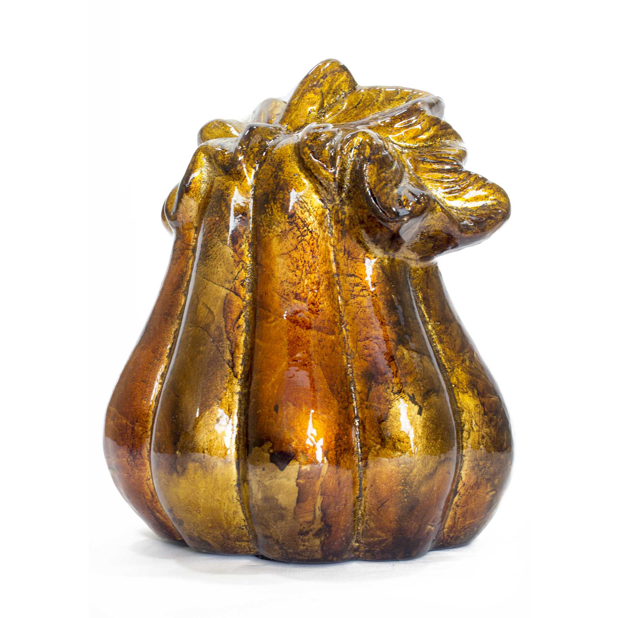 8" X 6.5" X 9.5" Copper Brown Amber Ceramic Gourd Sculpture