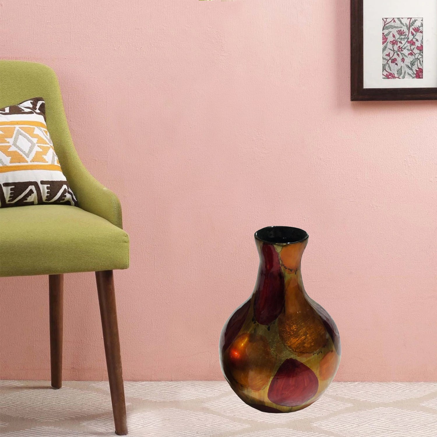 AmberRedand Orange Foiled and Lacquered Teardrop Ceramic Bud Vase