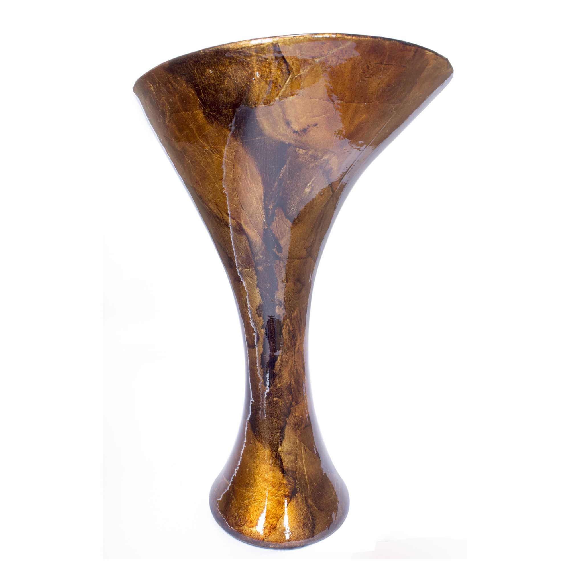 Ora Copper Brown Amber Ceramic Foil and Lacquer Trumpet Vase
