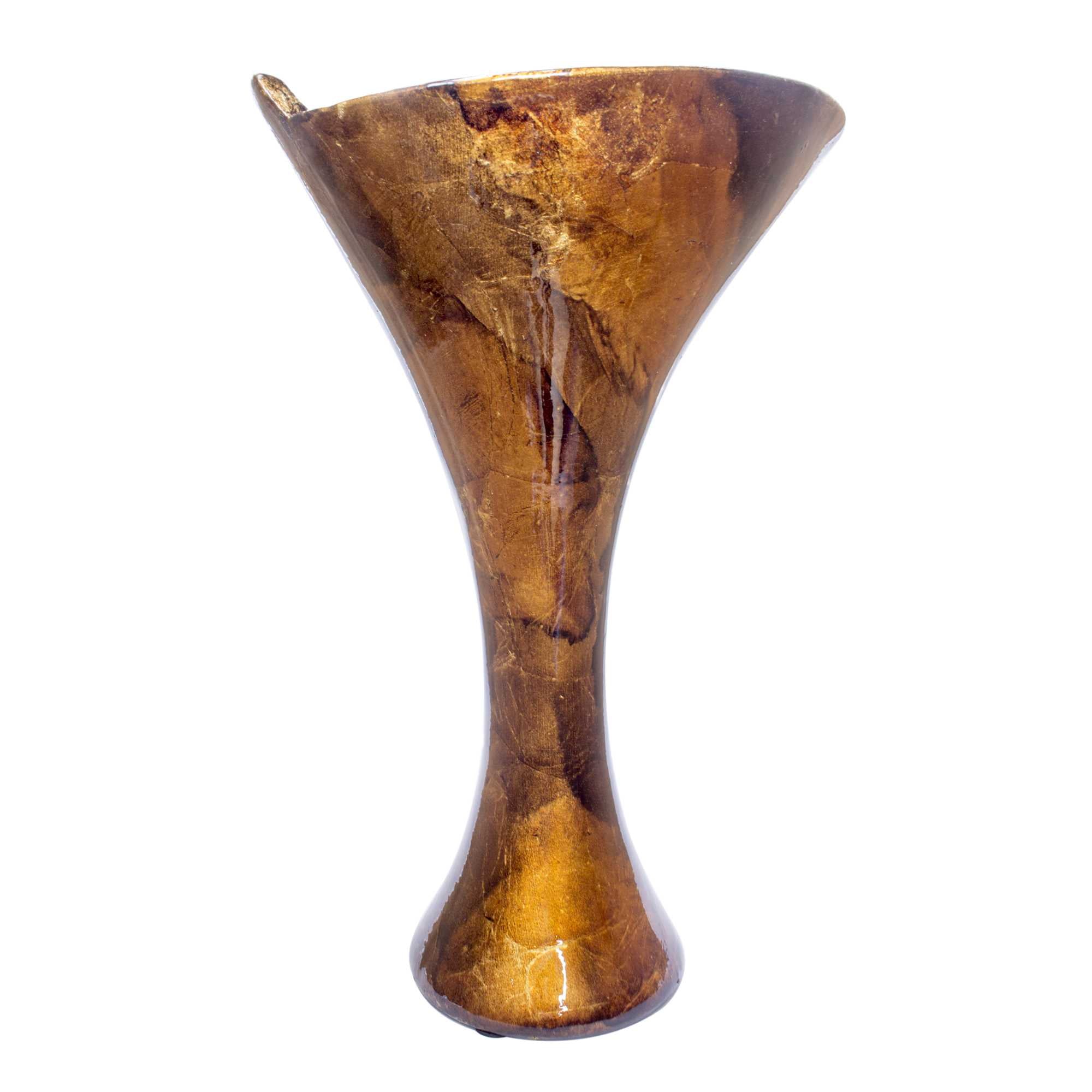 Ora Copper Brown Amber Ceramic Foil and Lacquer Trumpet Vase