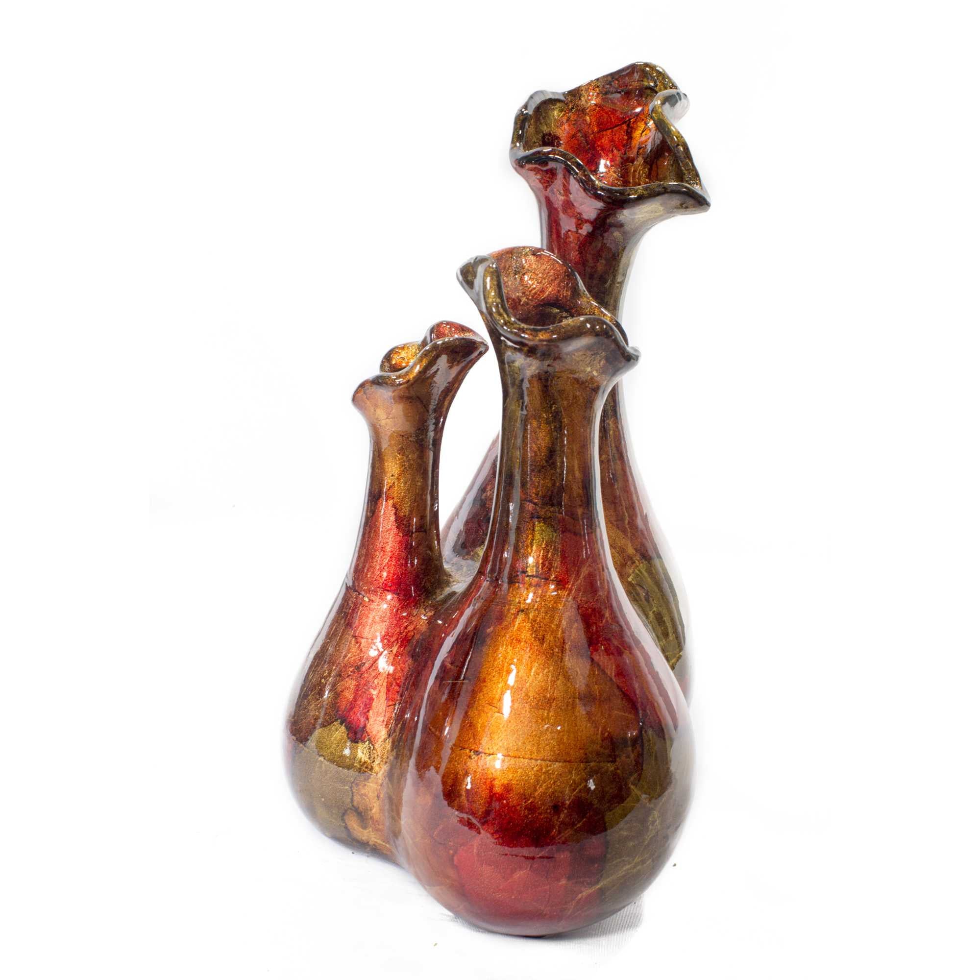 8.75" X 7.75" X 13.75" Copper Red Gold Ceramic Foiled and Lacquered Bud Vase