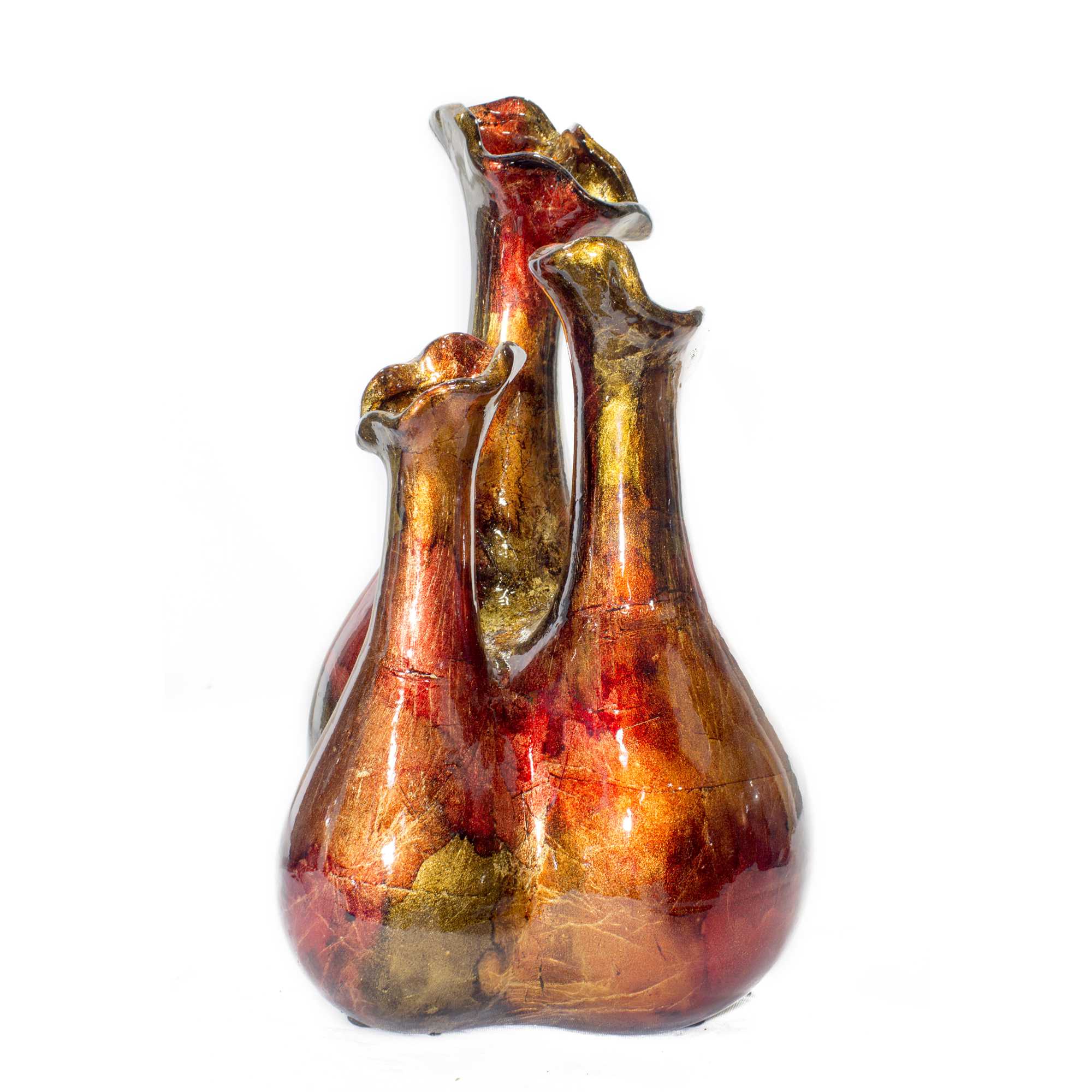 8.75" X 7.75" X 13.75" Copper Red Gold Ceramic Foiled and Lacquered Bud Vase