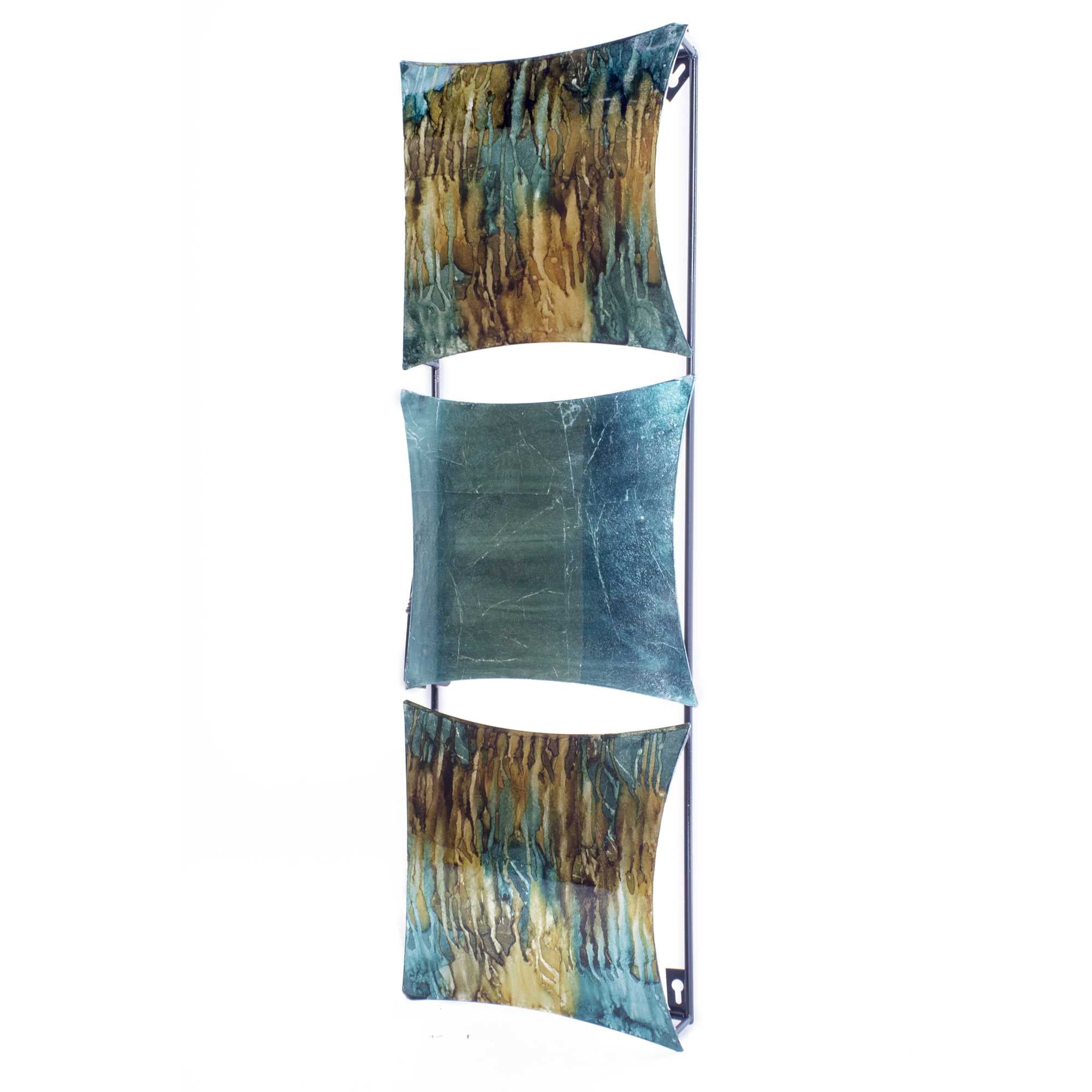 8" X 2.75" X 24.5" Turquoise Copper and Bronze Metal Vertical Panel Wall Decor