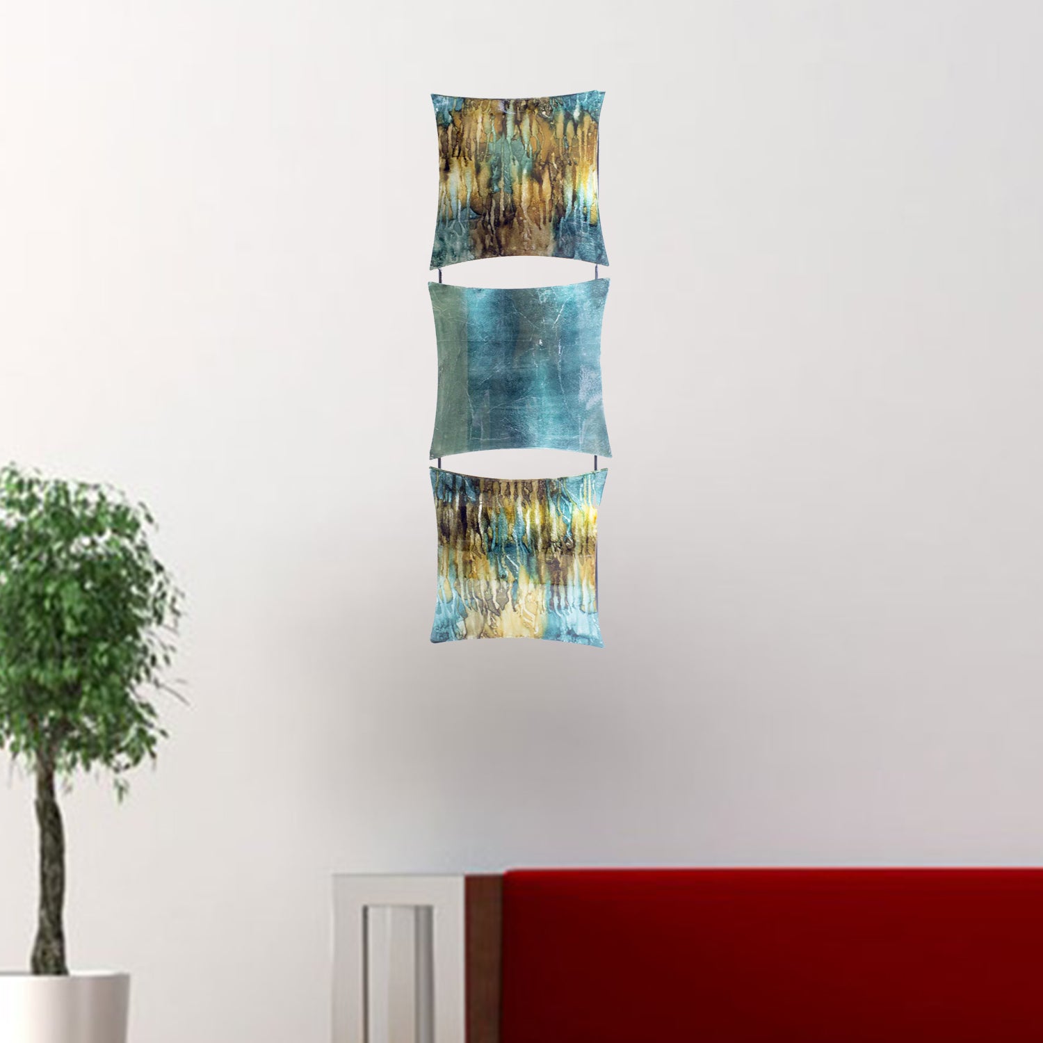 8" X 2.75" X 24.5" Turquoise Copper and Bronze Metal Vertical Panel Wall Decor