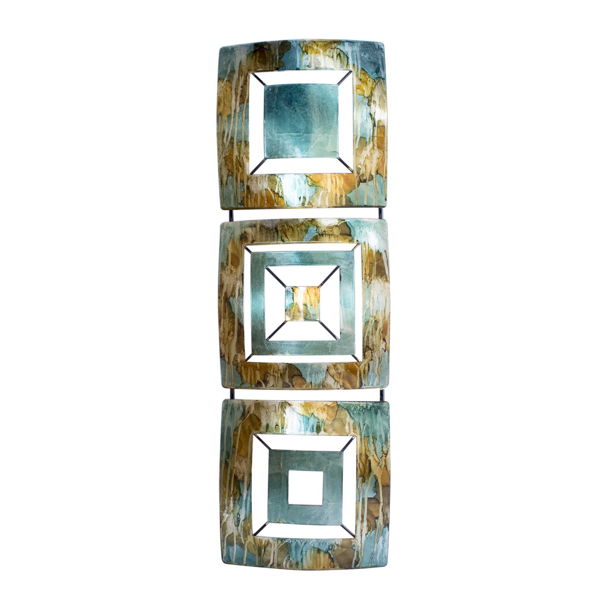 8" X 2.75" X 25" Turquoise Copper and Bronze Metal Vertical Panel Wall Decor