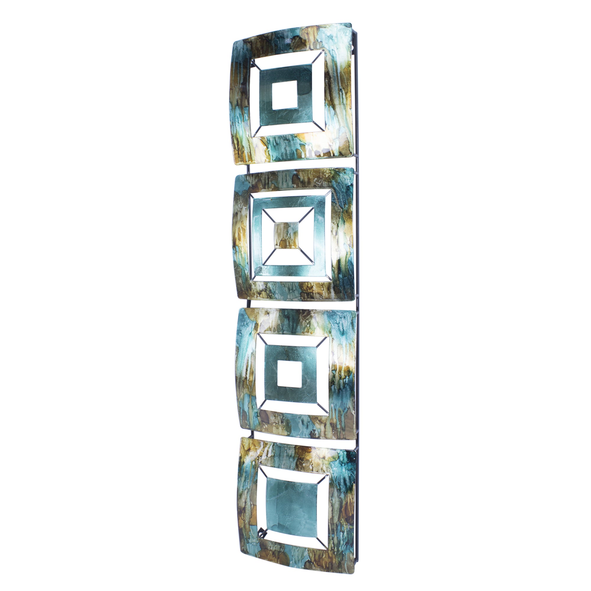 8" X 2.75" X 32.5" Turquoise Copper and Bronze Metal Vertical Panel Wall Decor