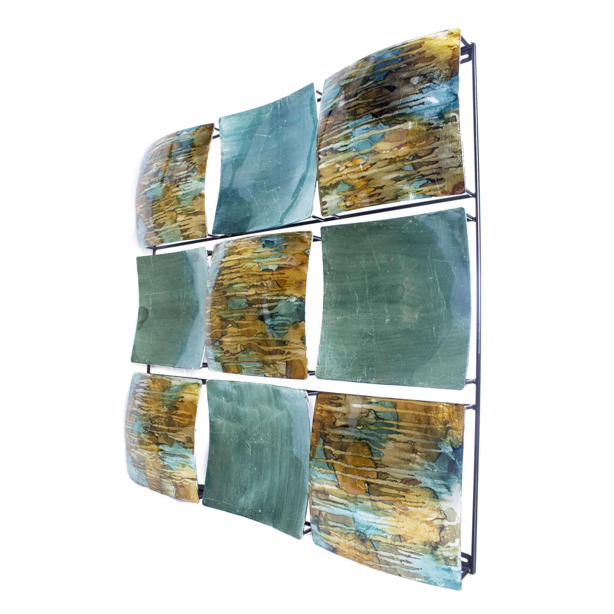 24.5" X 2.5" X 24.5" Turquoise Copper and Bronze Metal Panel Square Wall Decor