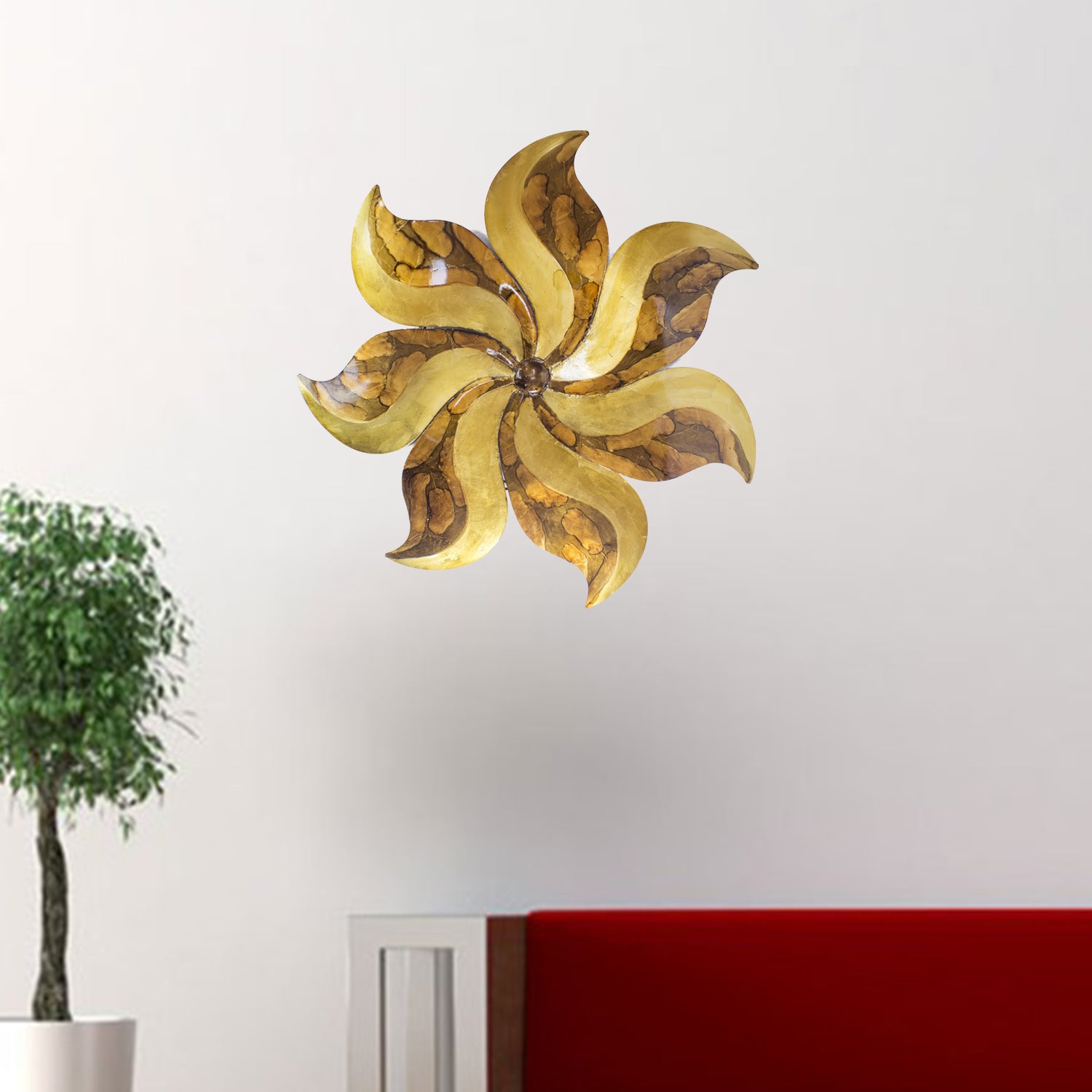 17.25" X 2" X 17.25" Gold Copper Brown Metal Small Flower Metal Wall Decor