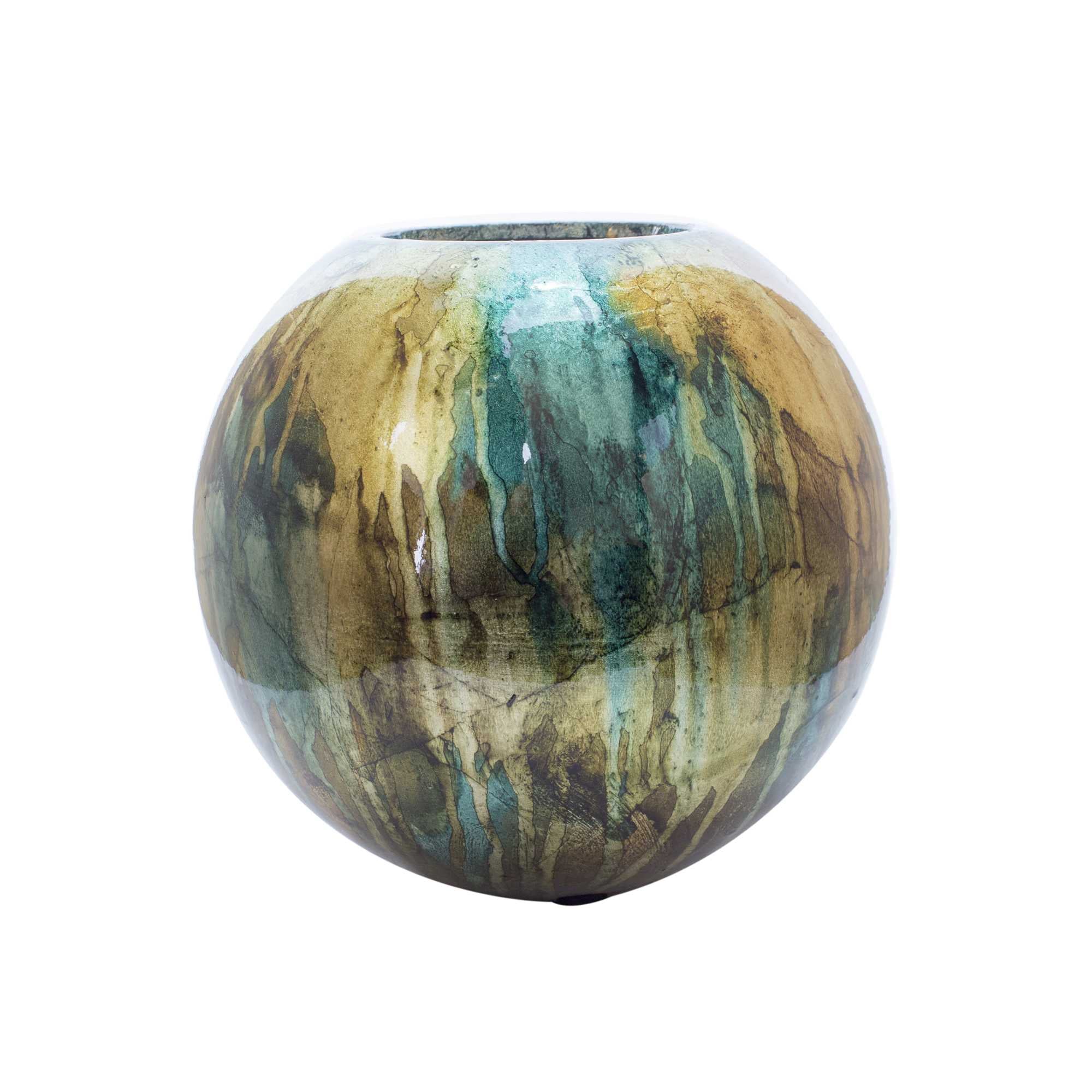 9" X 9" X 13" Turquoise  Copper and Bronze Ceramic Vase Set