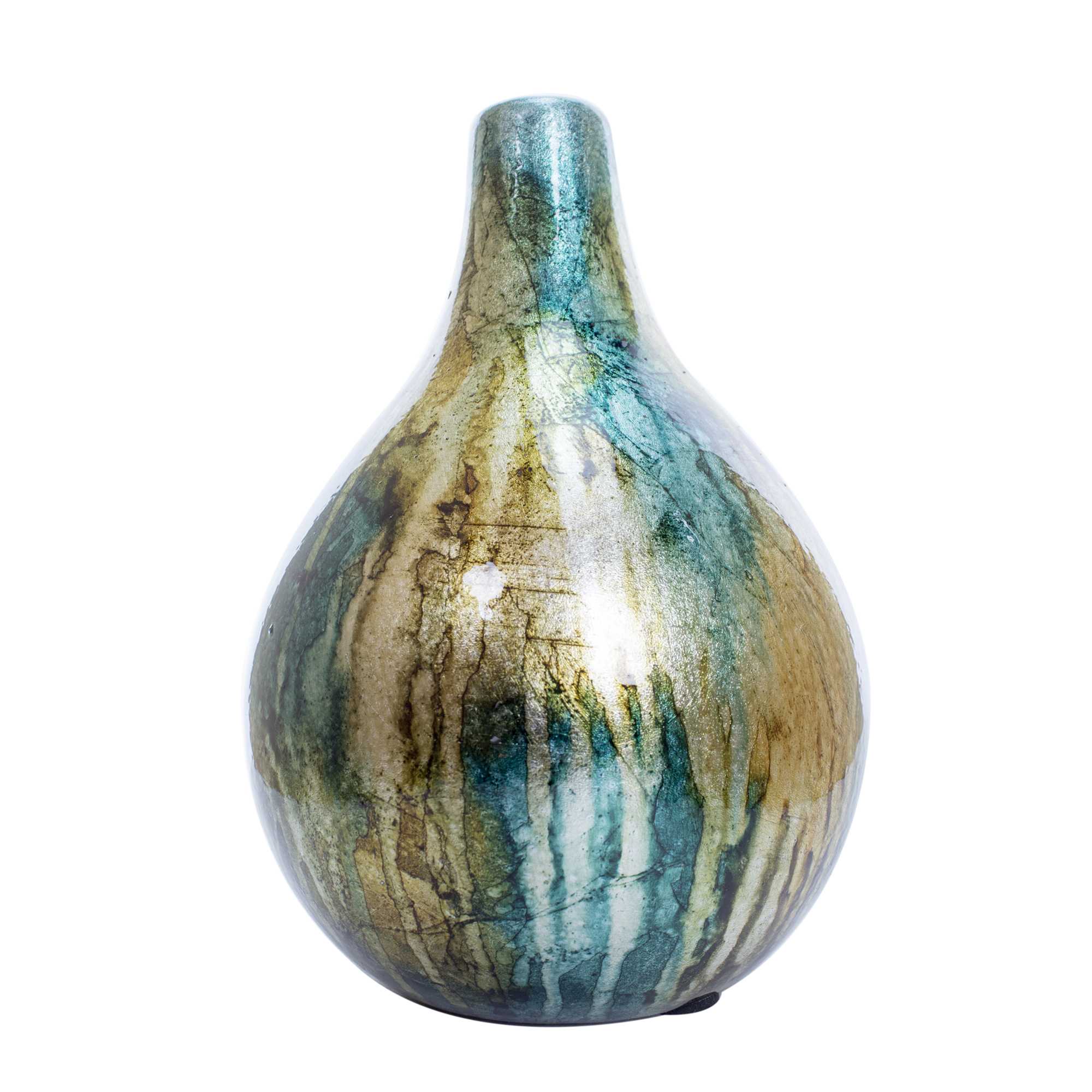 9" X 9" X 13" Turquoise  Copper and Bronze Ceramic Vase Set