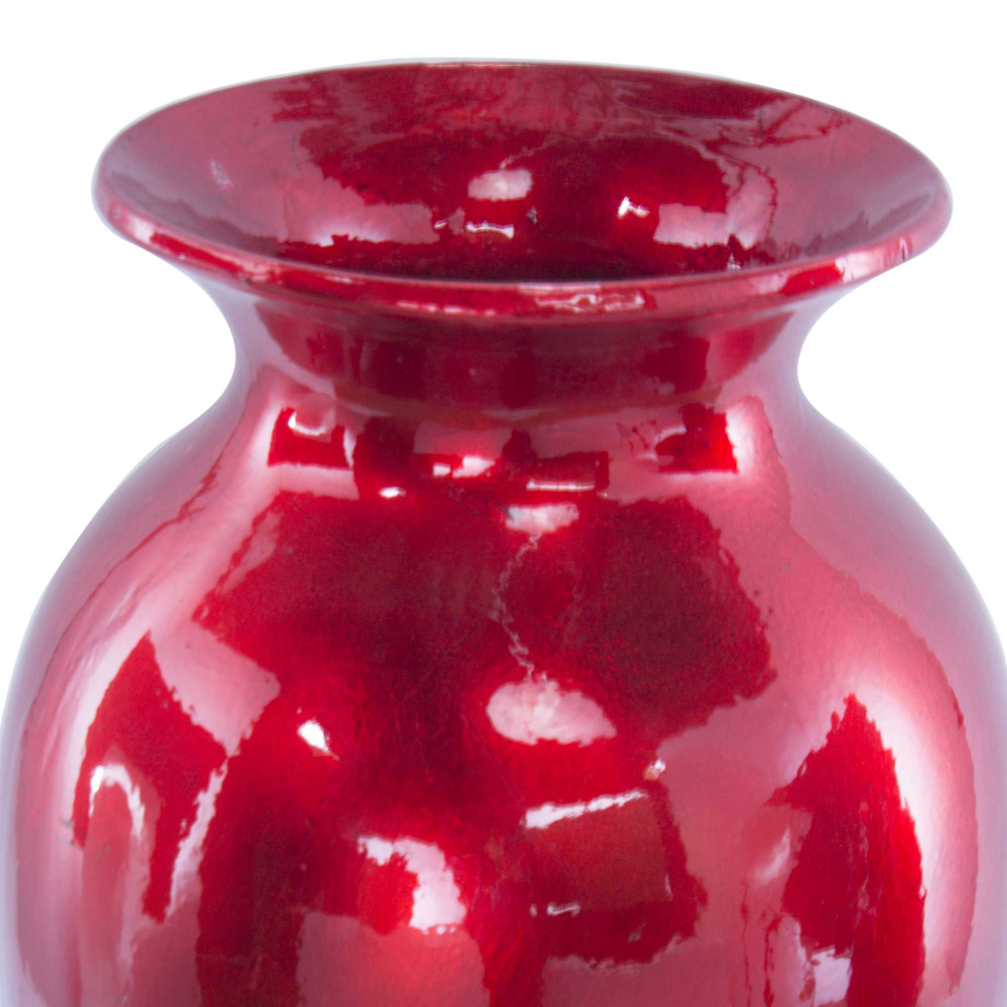 8.75" X 8.75" X 21.25" Red and Orange Ceramic Ombre Lacquered Ceramic Vase
