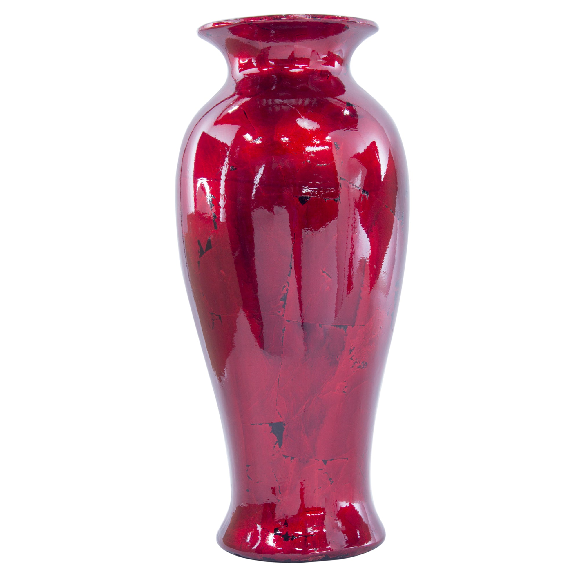 8.75" X 8.75" X 21.25" Red Ceramic Lacquered Vase