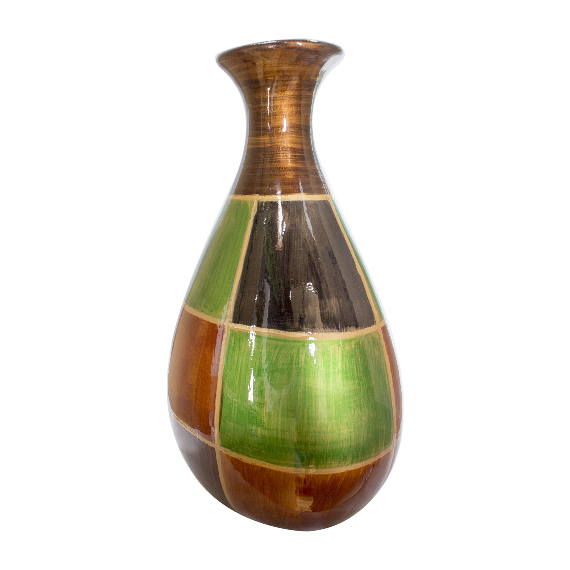 9" X 6.25" X 18.5" Brown Green Copper Gold Ceramic Lacquered Modern Vase