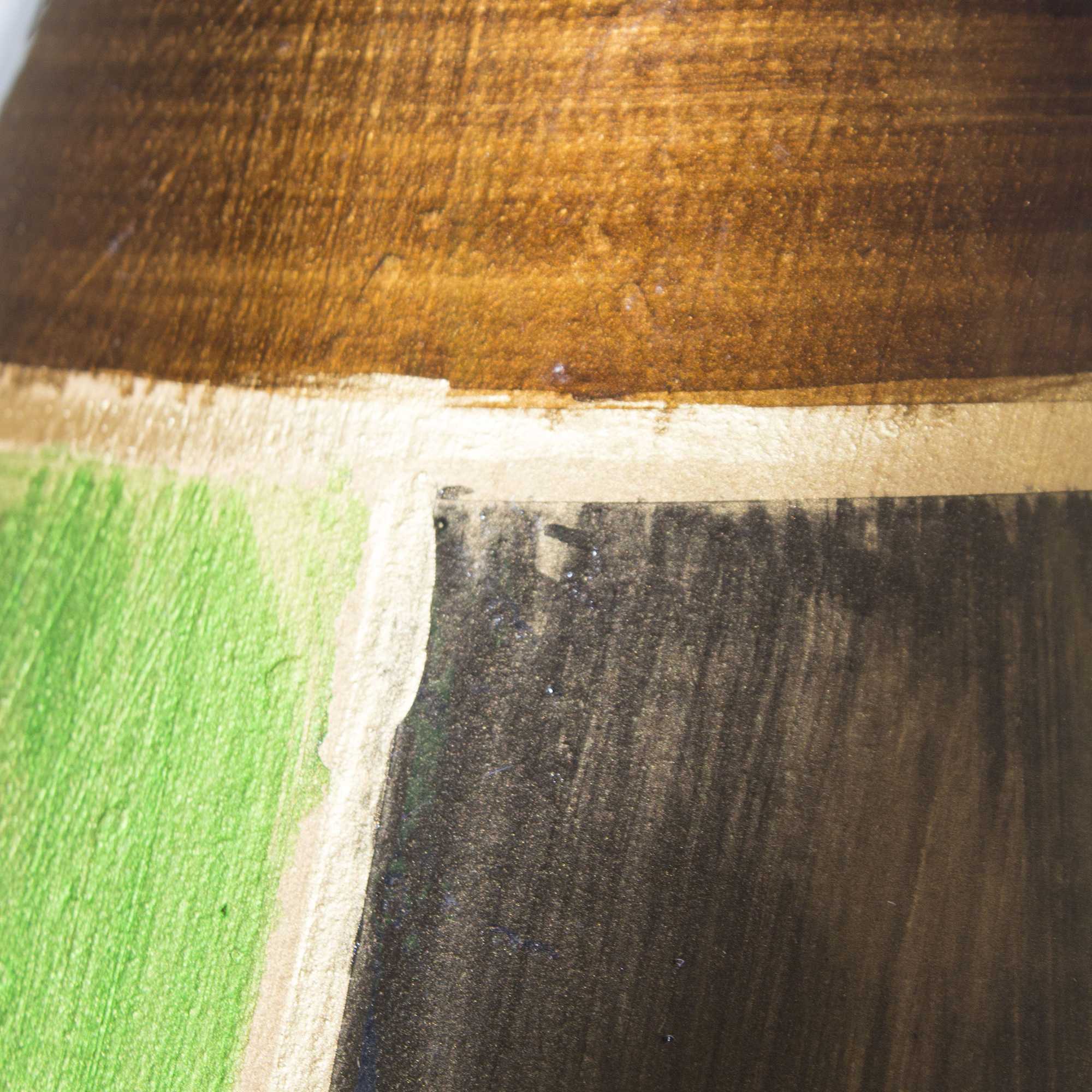 9" X 6.25" X 18.5" Brown Green Copper Gold Ceramic Lacquered Modern Vase