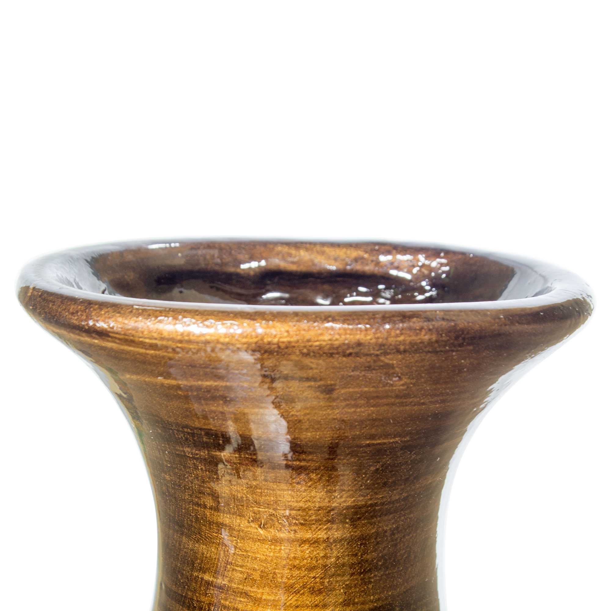 9" X 6.25" X 18.5" Brown Green Copper Gold Ceramic Lacquered Modern Vase