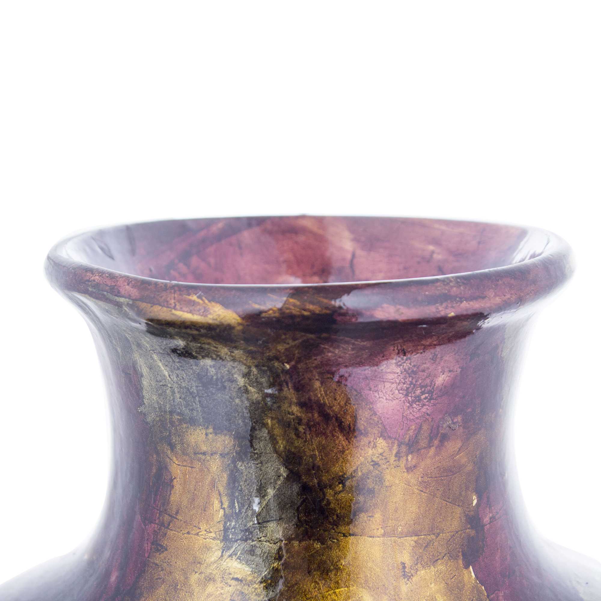8.75" X 8.75" X 24" Burgundy Amber Brown Ceramic Foiled and Lacquered Cylinder Vase