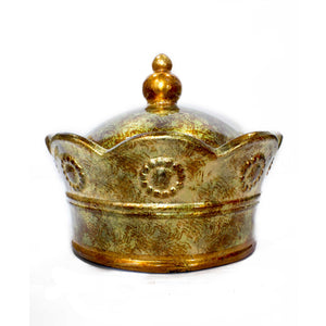 8" X 8" X 6.5" Gold Green Red Ceramic Foiled and Lacquered Crown Box