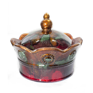 8" X 8" X 6.5" Copper Green Red Ceramic Foiled and Lacquered Crown Box