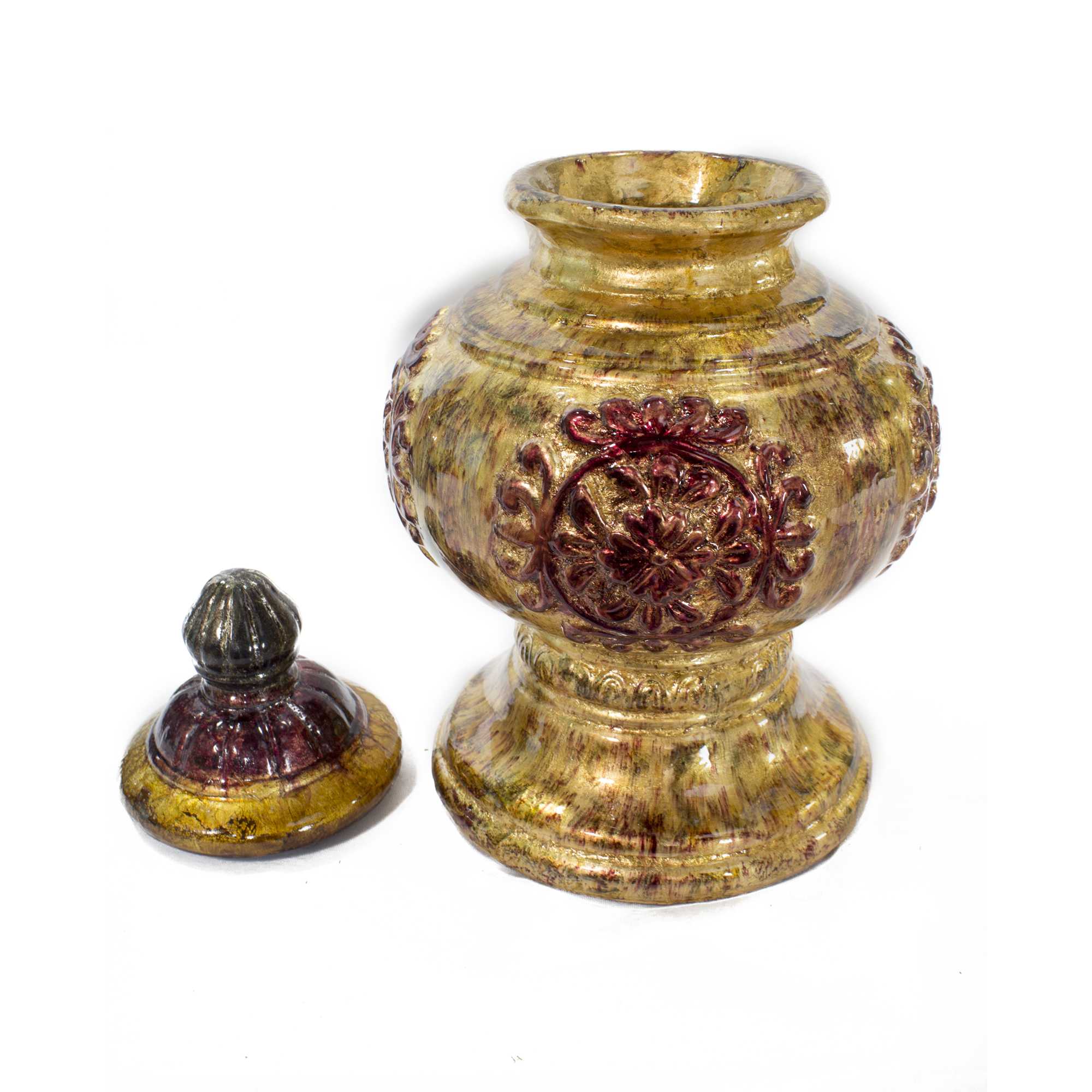 Ava Amber Burgundy Green Ceramic Foil and Lacquer Urn Vase