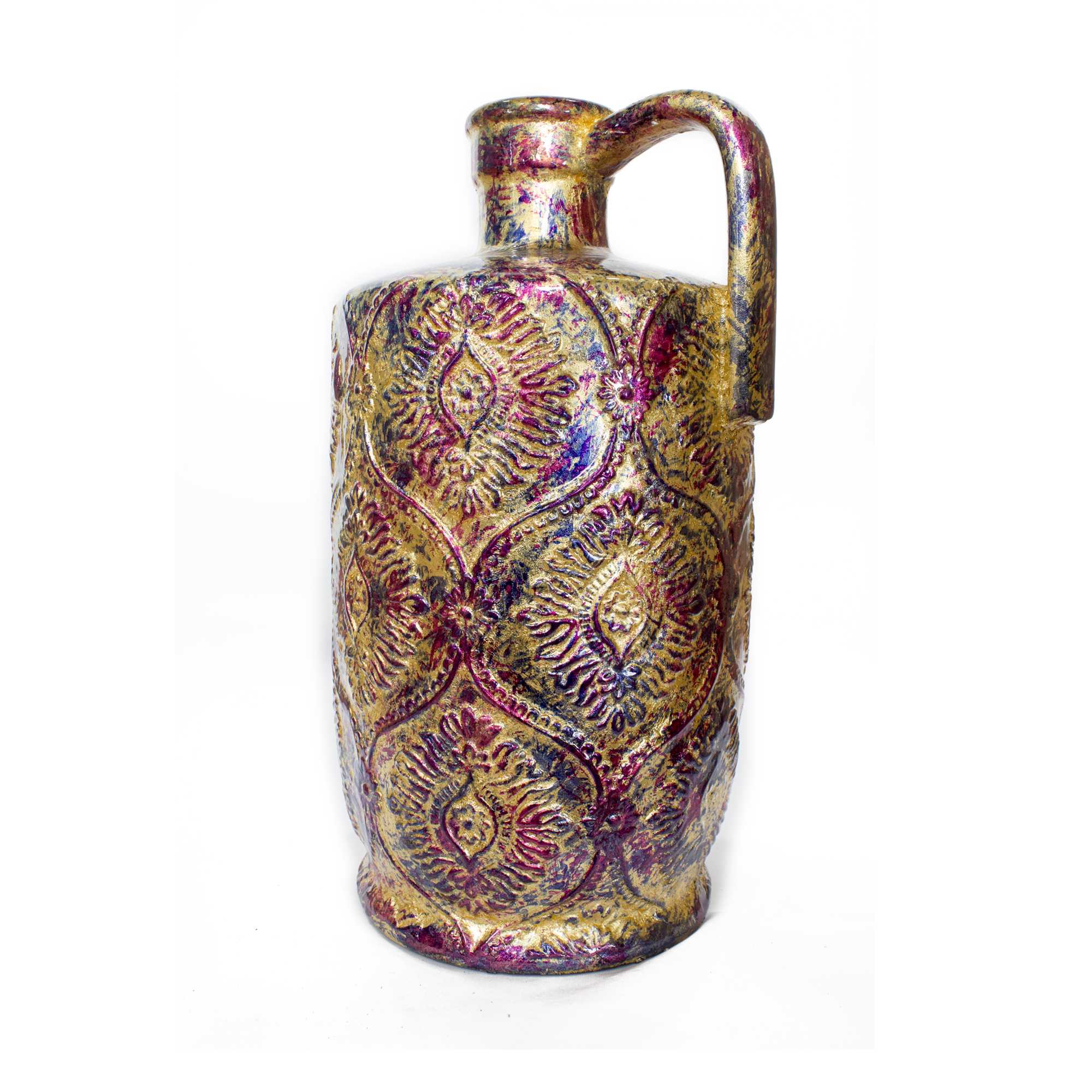 Amber Pink and Purple Foil and Lacquer Damask Stamped Jug Vase