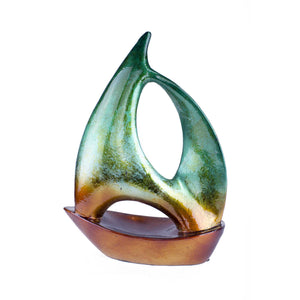Green Orange Ceramic Ombre Large Sailboat Sculpture
